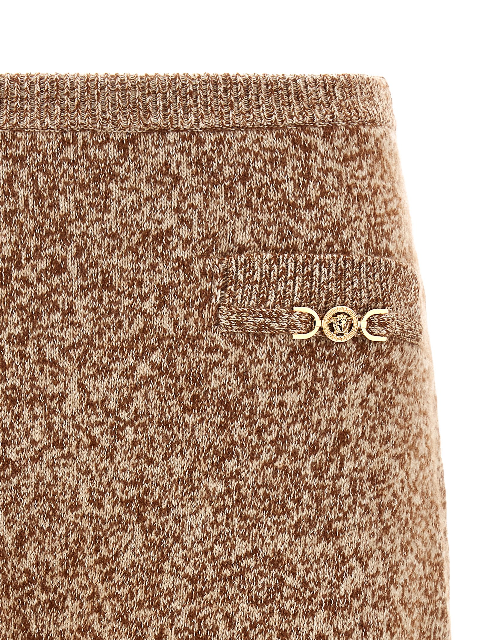 Versace Minigonna In Misto Lana Vergine Bicolor Donna In Brown