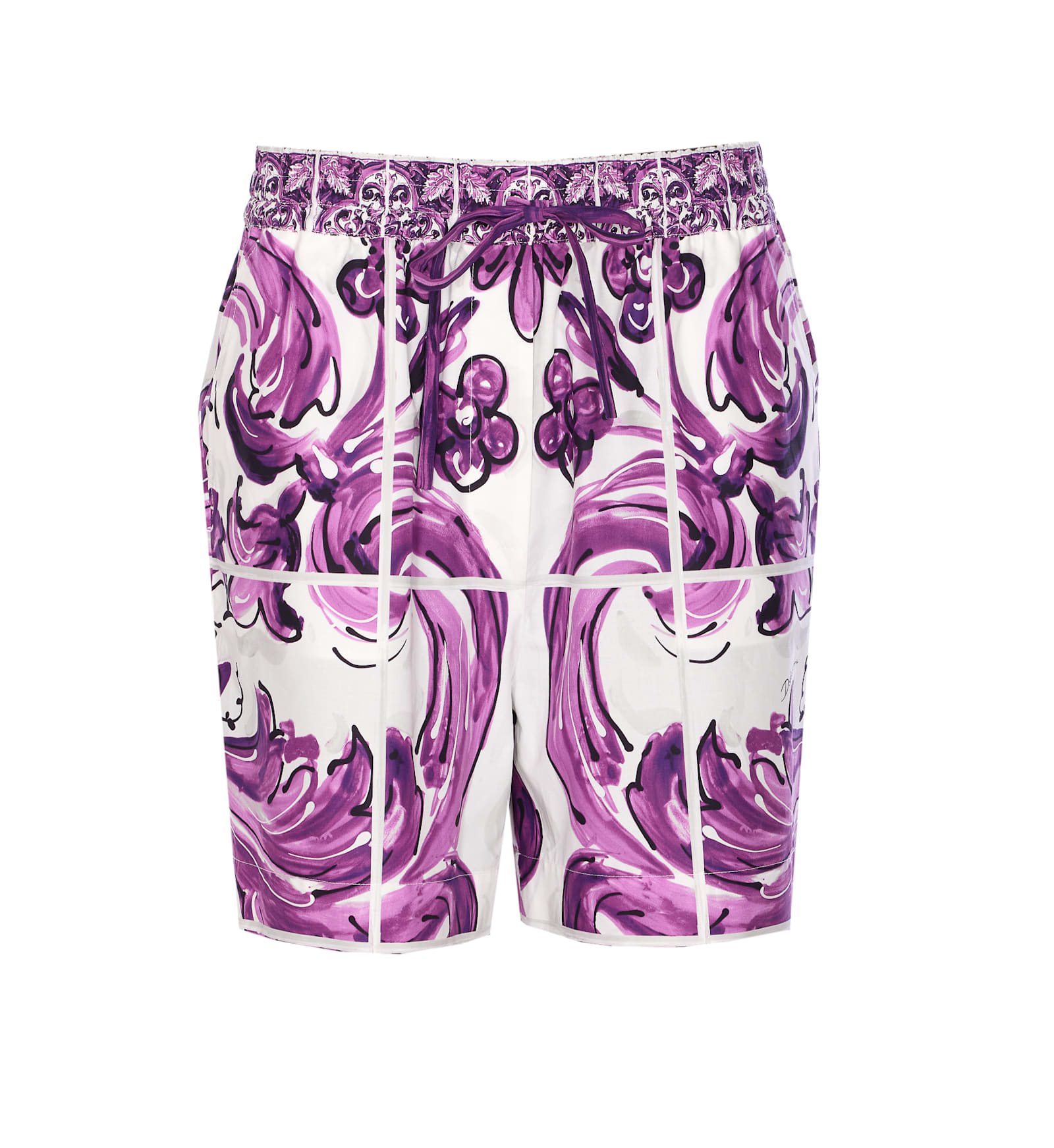Dolce & Gabbana Women Cotton Shorts With Maiolica Print In Purple