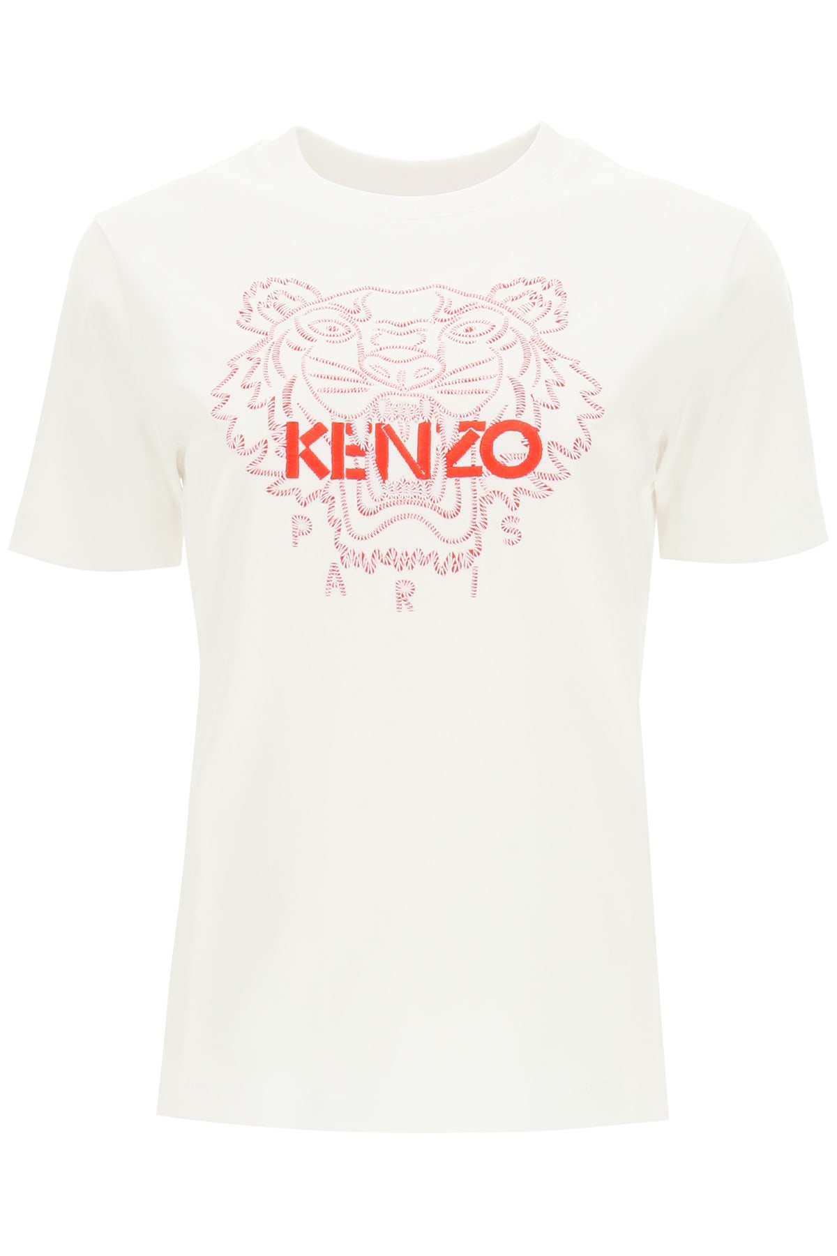 Kenzo T-shirt Tiger Actua Cny Embroidery In Bianco
