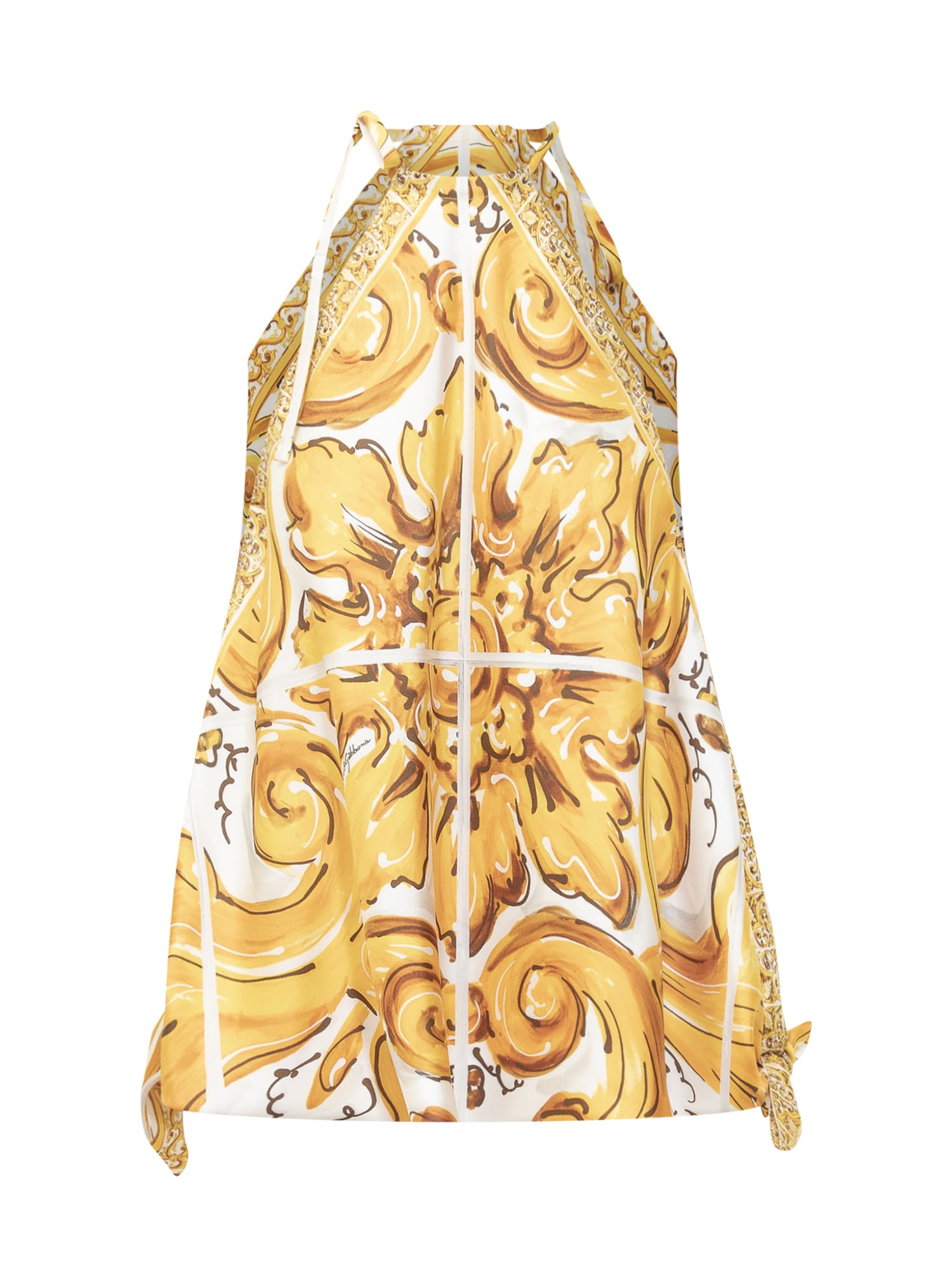 Shop Dolce & Gabbana Maiolica Silk Twill Top In Maiolica 2l Giallo