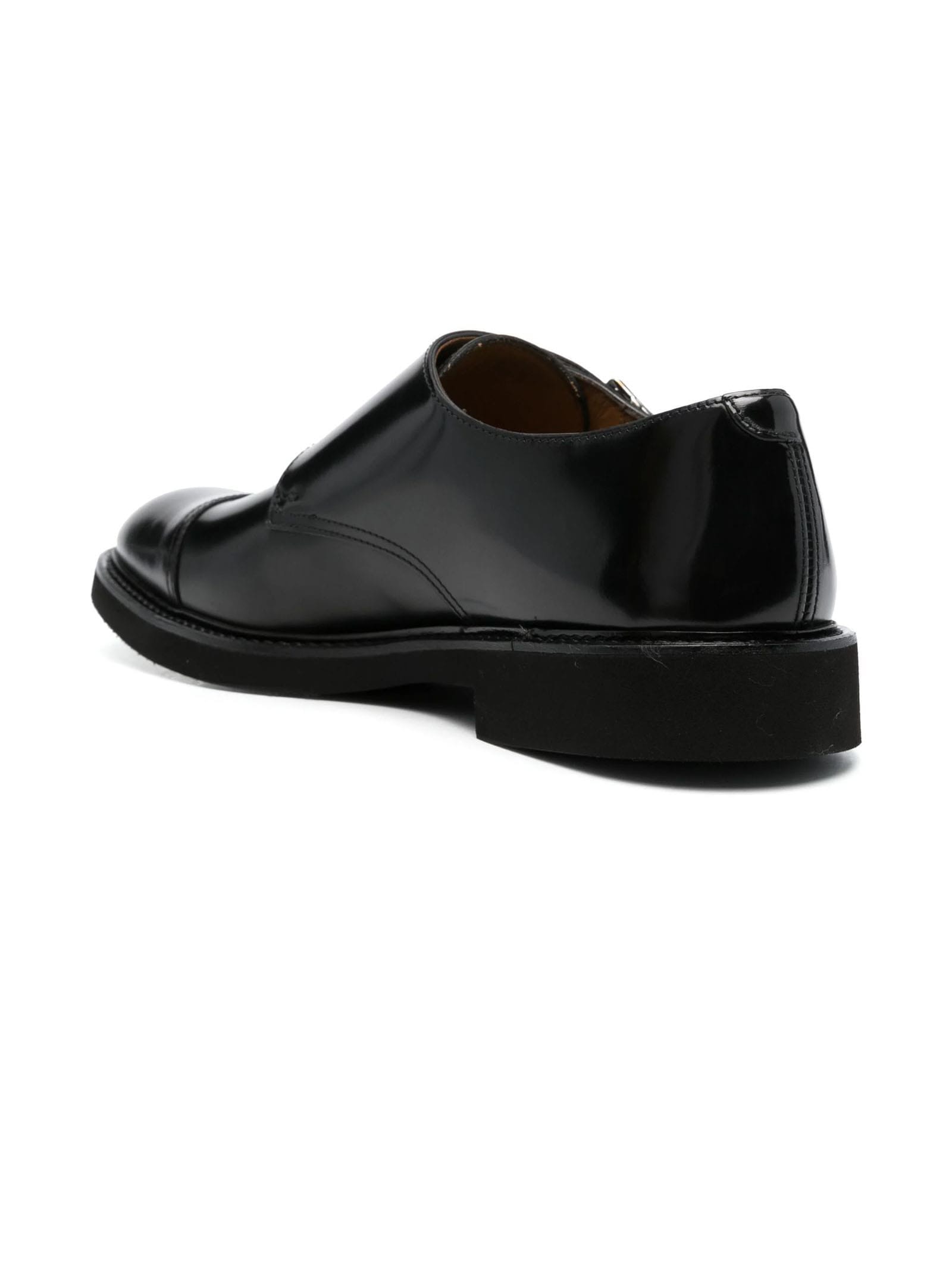 Shop Doucal's Black Smooth Calfskin Leather Double-buckle Shoe