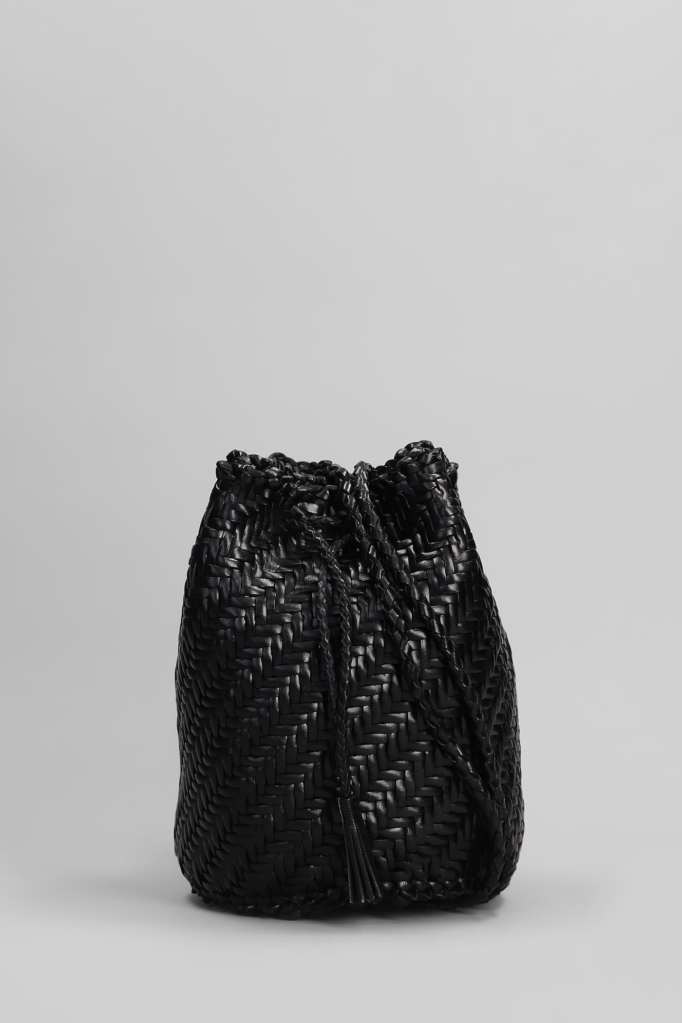 Pompom Double Jump Shoulder Bag In Black Leather