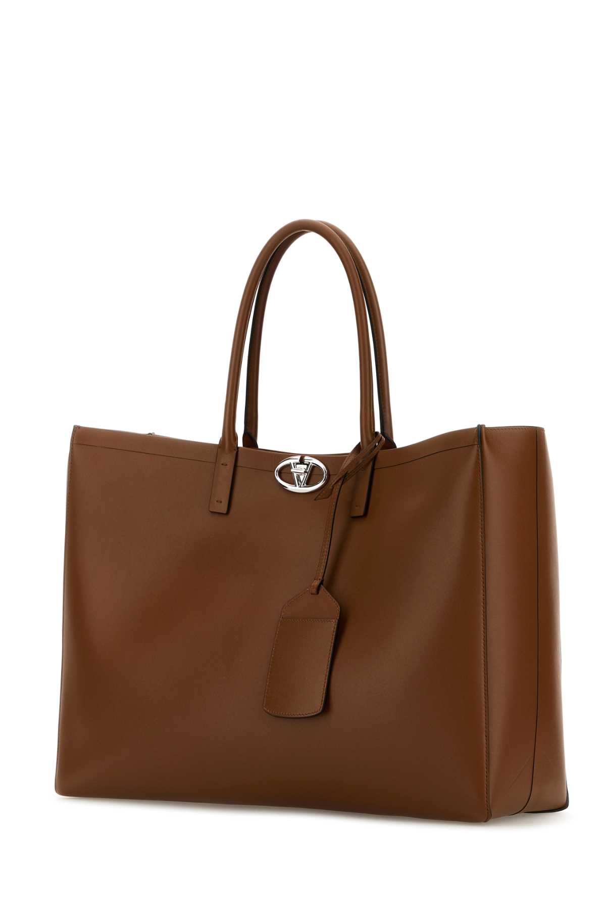 VALENTINO GARAVANI BROWN LEATHER VLOGO SHOPPING BAG 