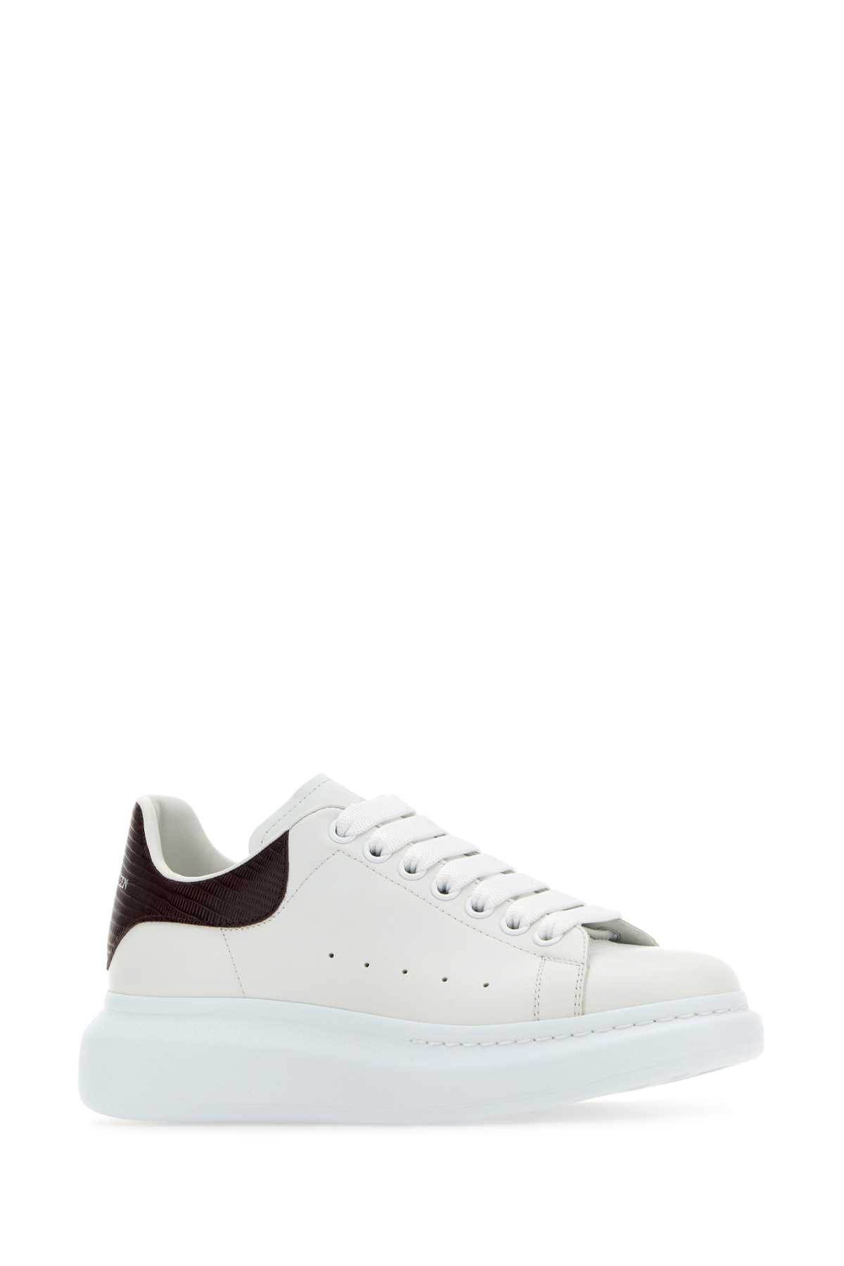 Shop Alexander Mcqueen White Leather Sneakers With Burgundy Leather Heel In Whiteburgundy