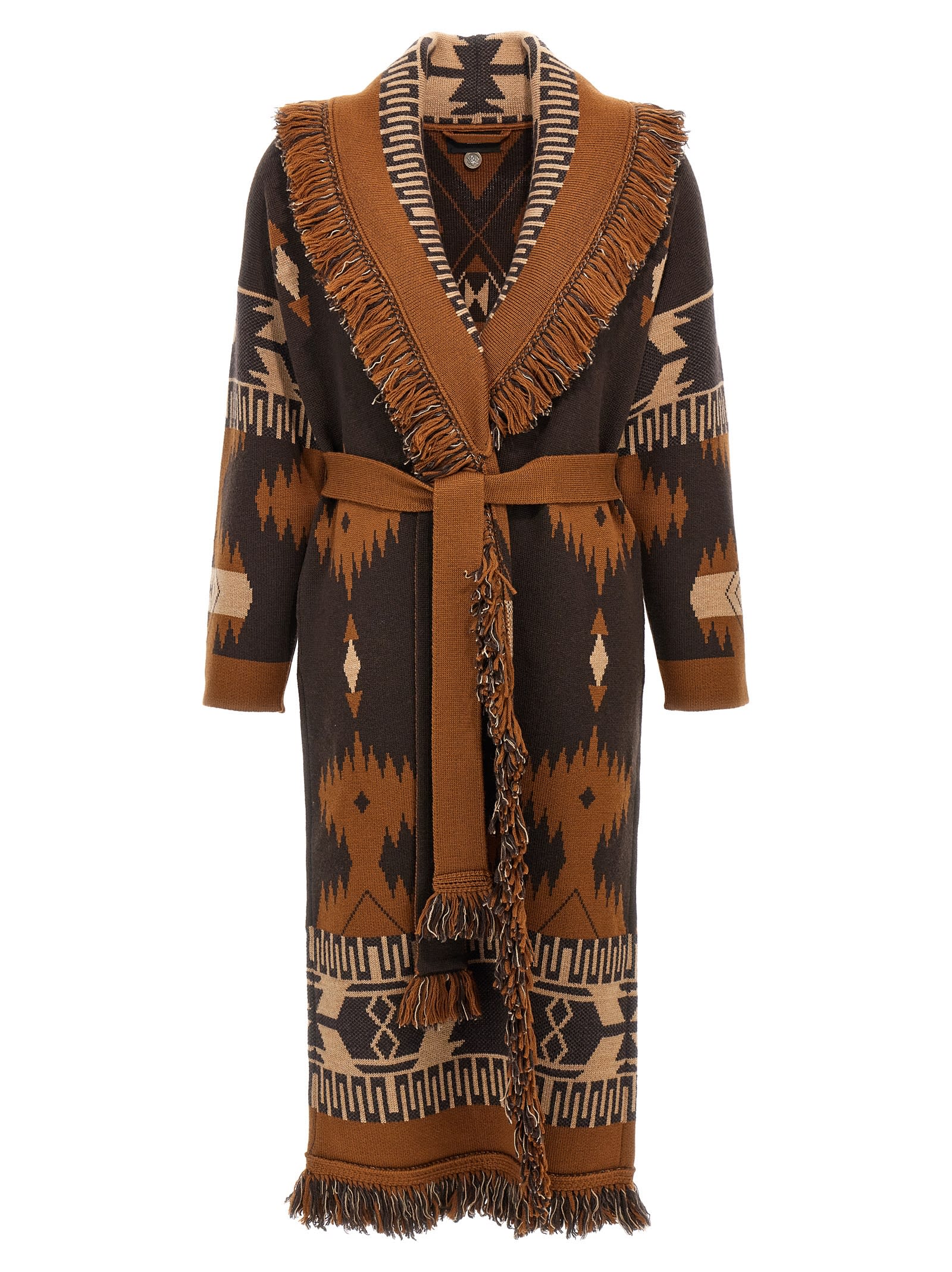 Shop Alanui Icon Long Cardigan In Brown