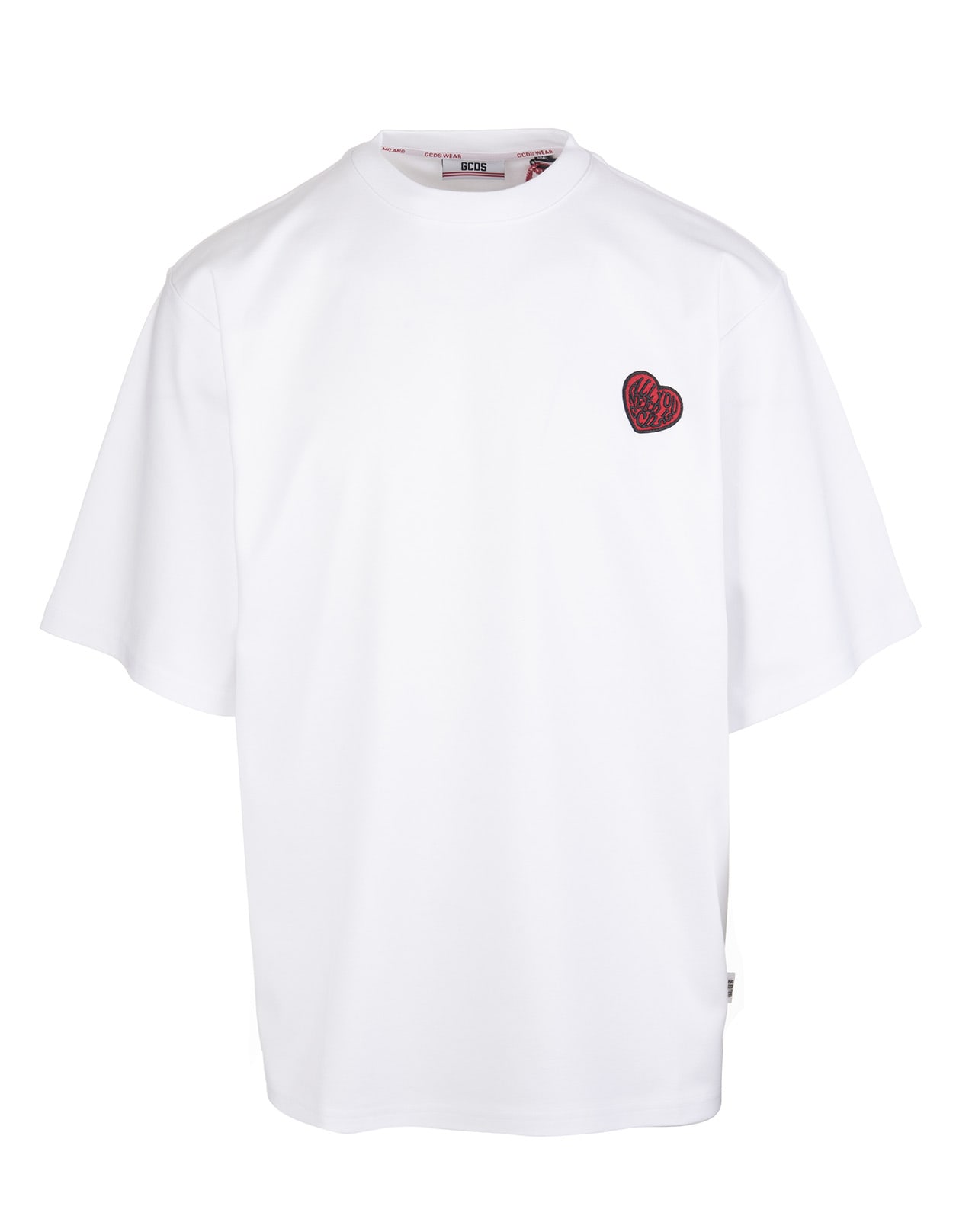 GCDS Man White Oversize T-shirt With Heart Patch