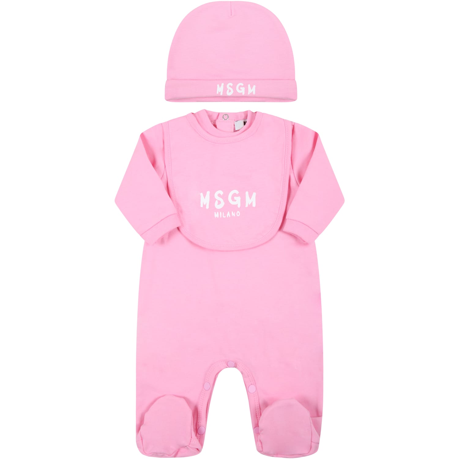 MSGM Pink Set Fo Baby Girl With White Logo