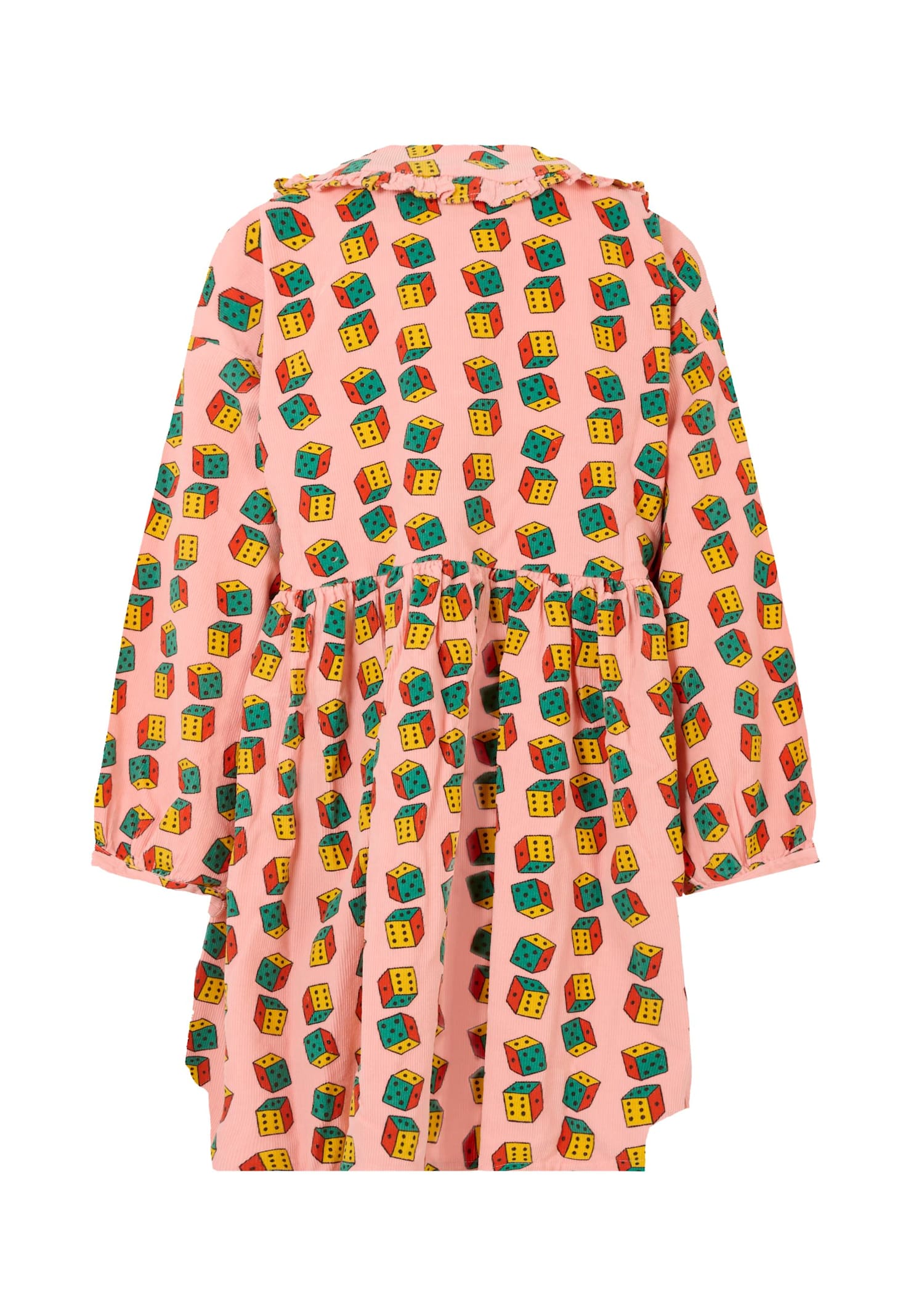 Bobo Choses Pink Corduroy Dress For Girl With Dice In Multi