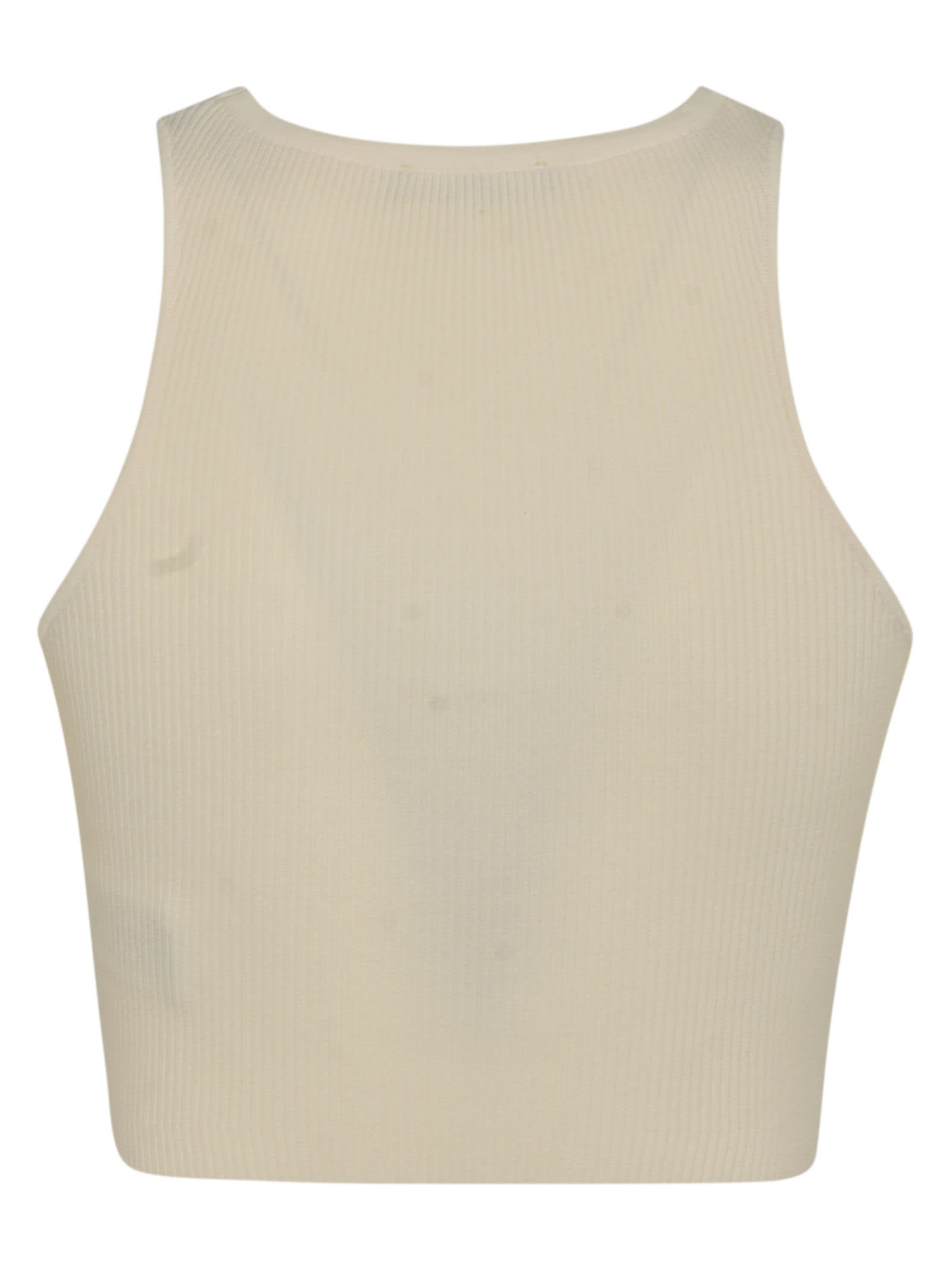 Shop Elisabetta Franchi Ribbed Cropped Tank Top  In Butter