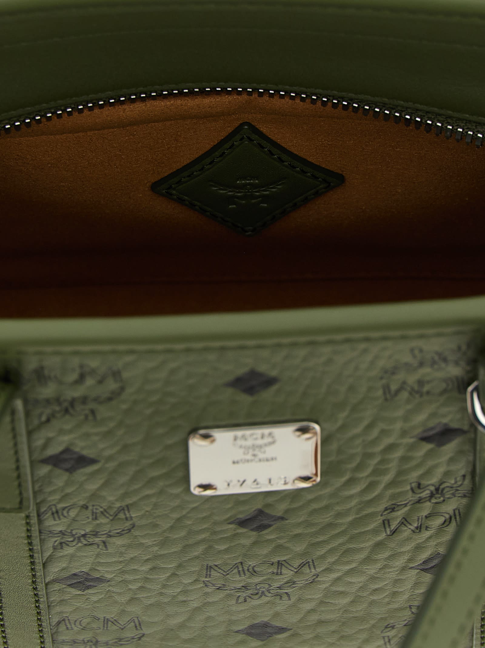 Mcm Mini Toni Visetos-monogram Top-zip Tote Bag In Green
