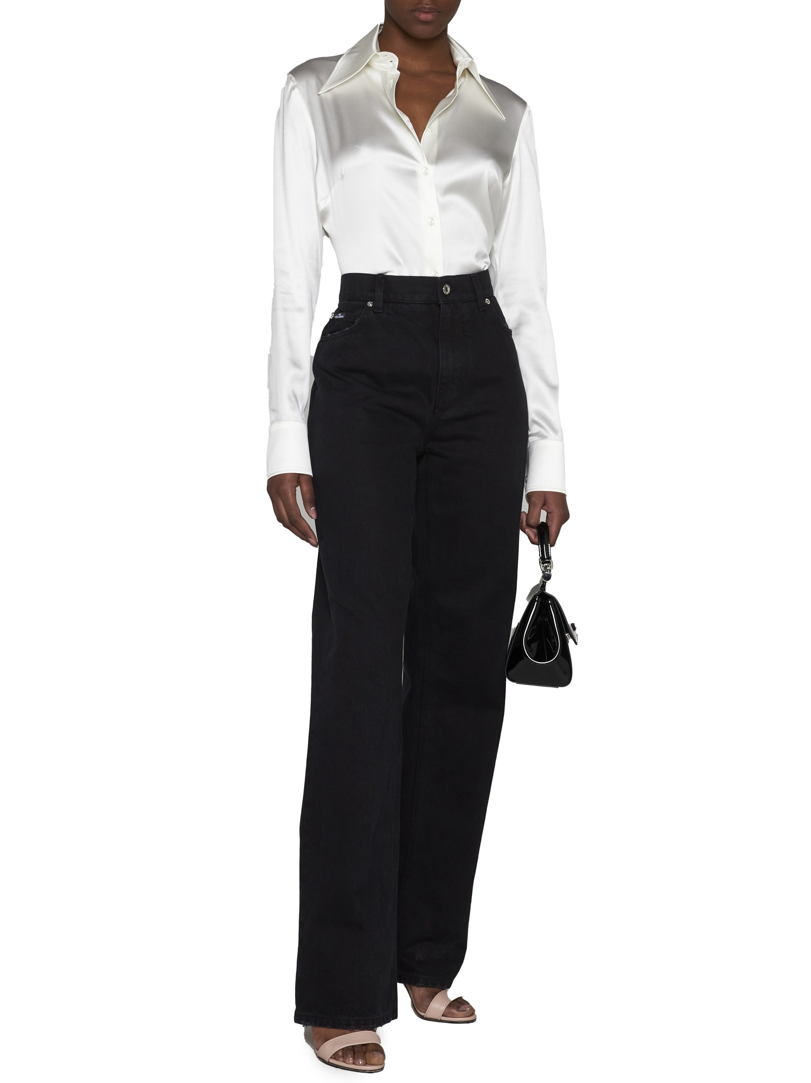 Dolce & Gabbana Collared Long-sleeve Silk Blouse In White