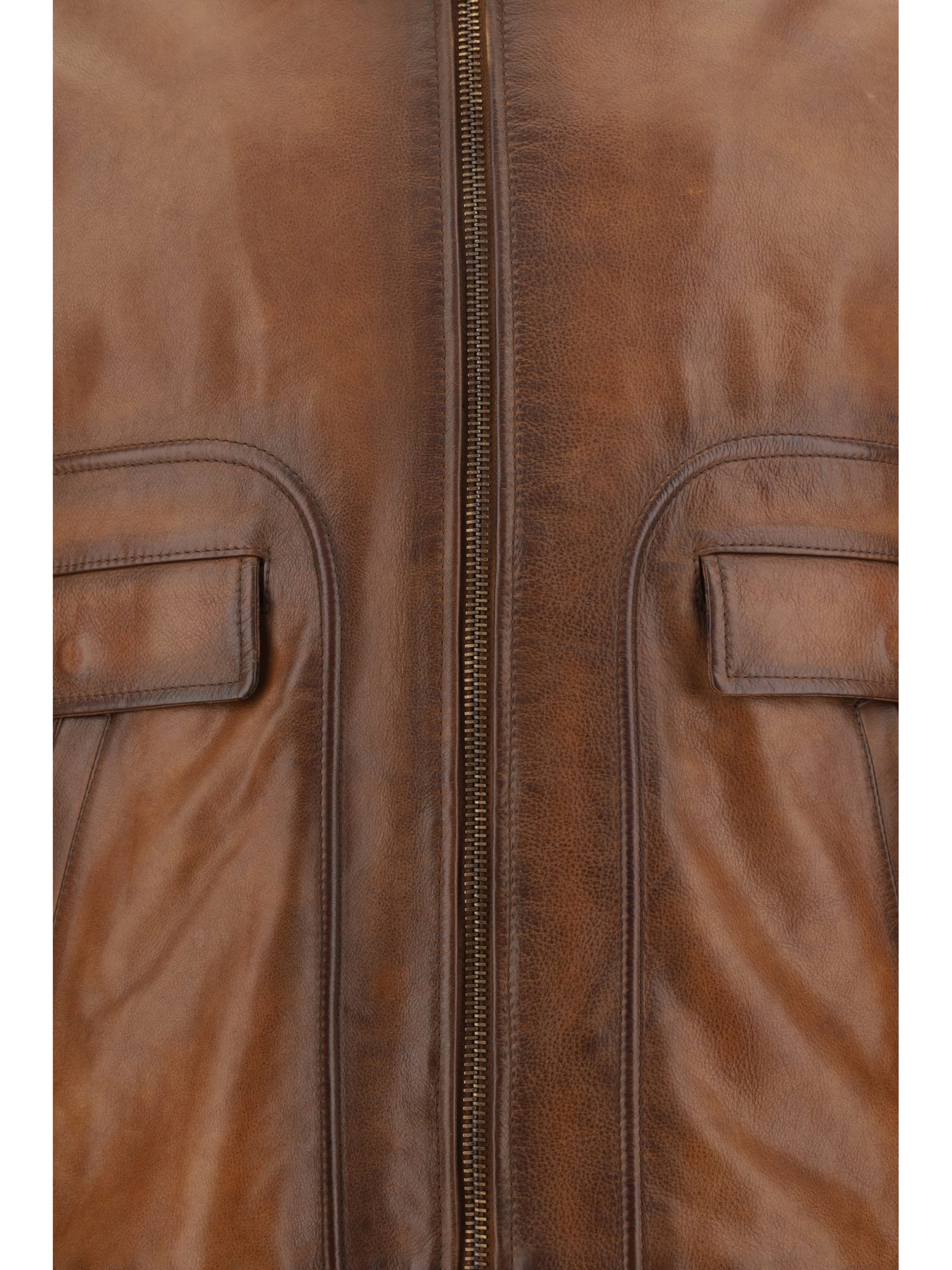 Shop Golden Goose Leather Jacket In Dark Tobacco Brown