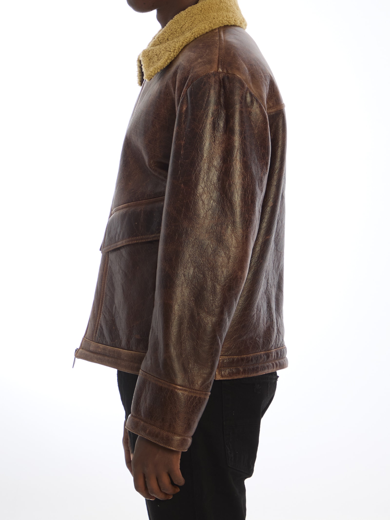 Shop Salvatore Santoro Leather Bomber Jacket In Brown