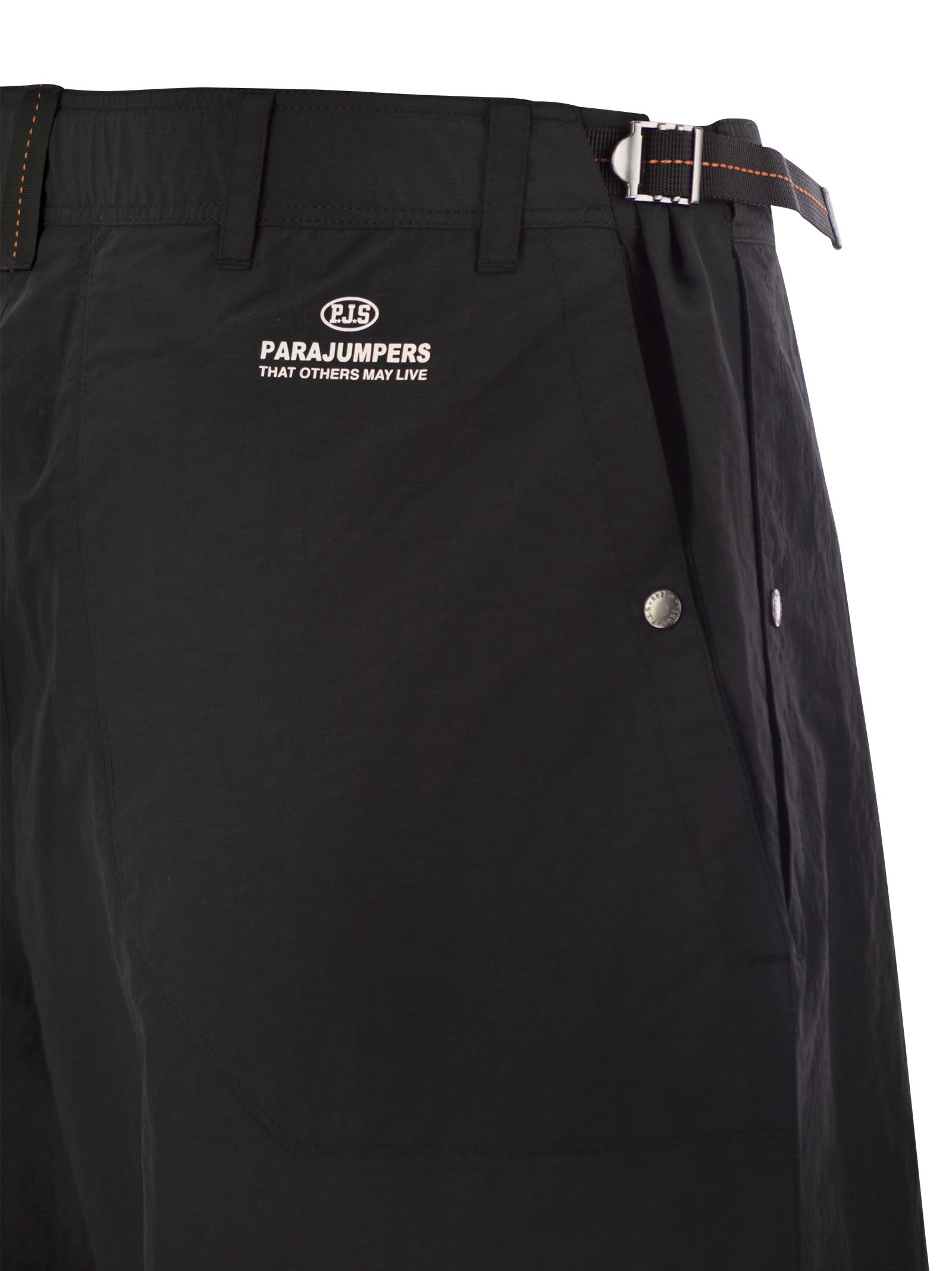 Parajumpers Black Bermuda Shorts With Buckles At Sides In Black
