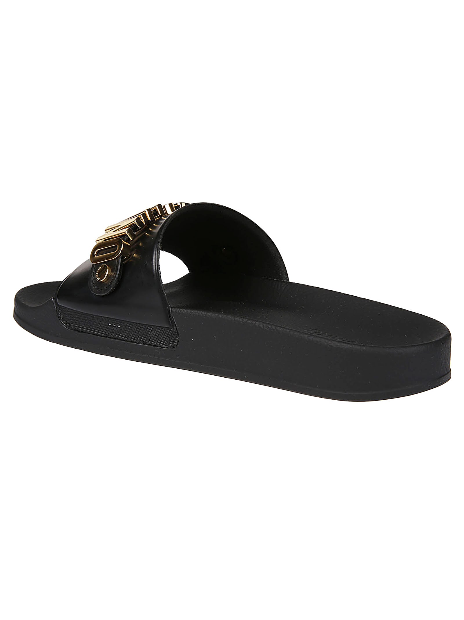 Shop Moschino Pool25 Sliders In Nero/oro