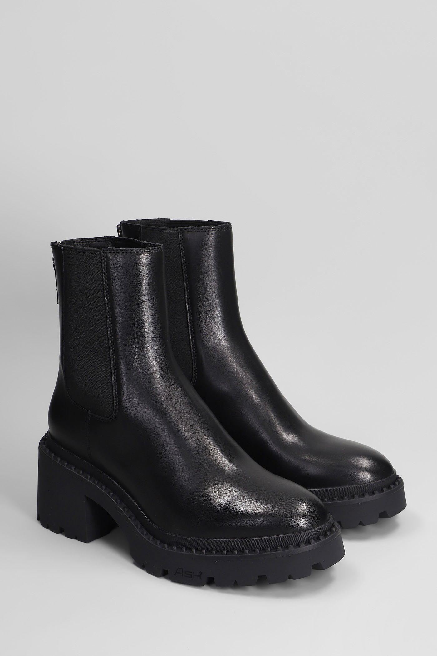 Ash Newton High Heels Ankle Boots In Black Leather In Black