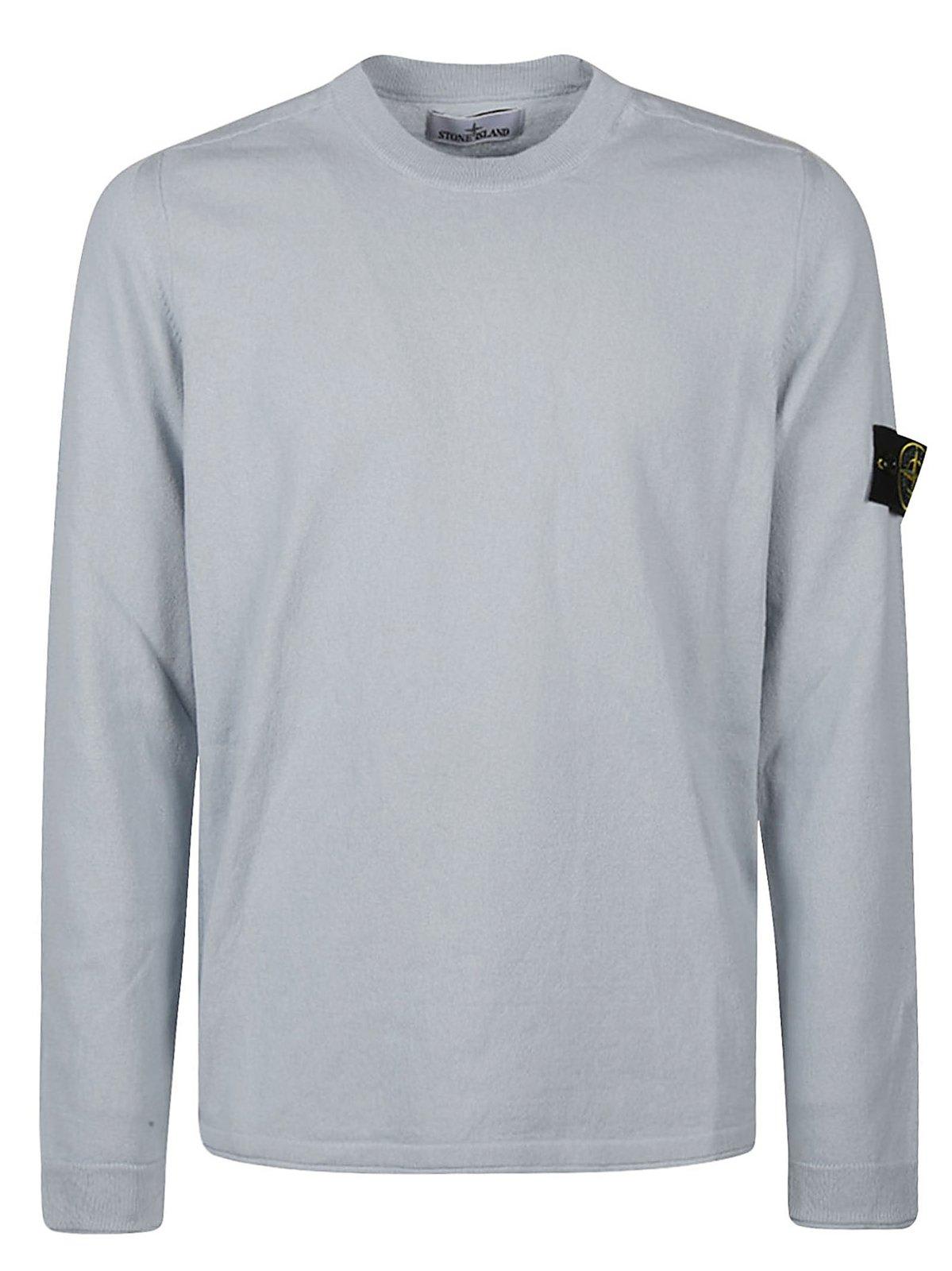 Shop Stone Island Compass Patch Crewneck Knitted Jumper In Azzurro