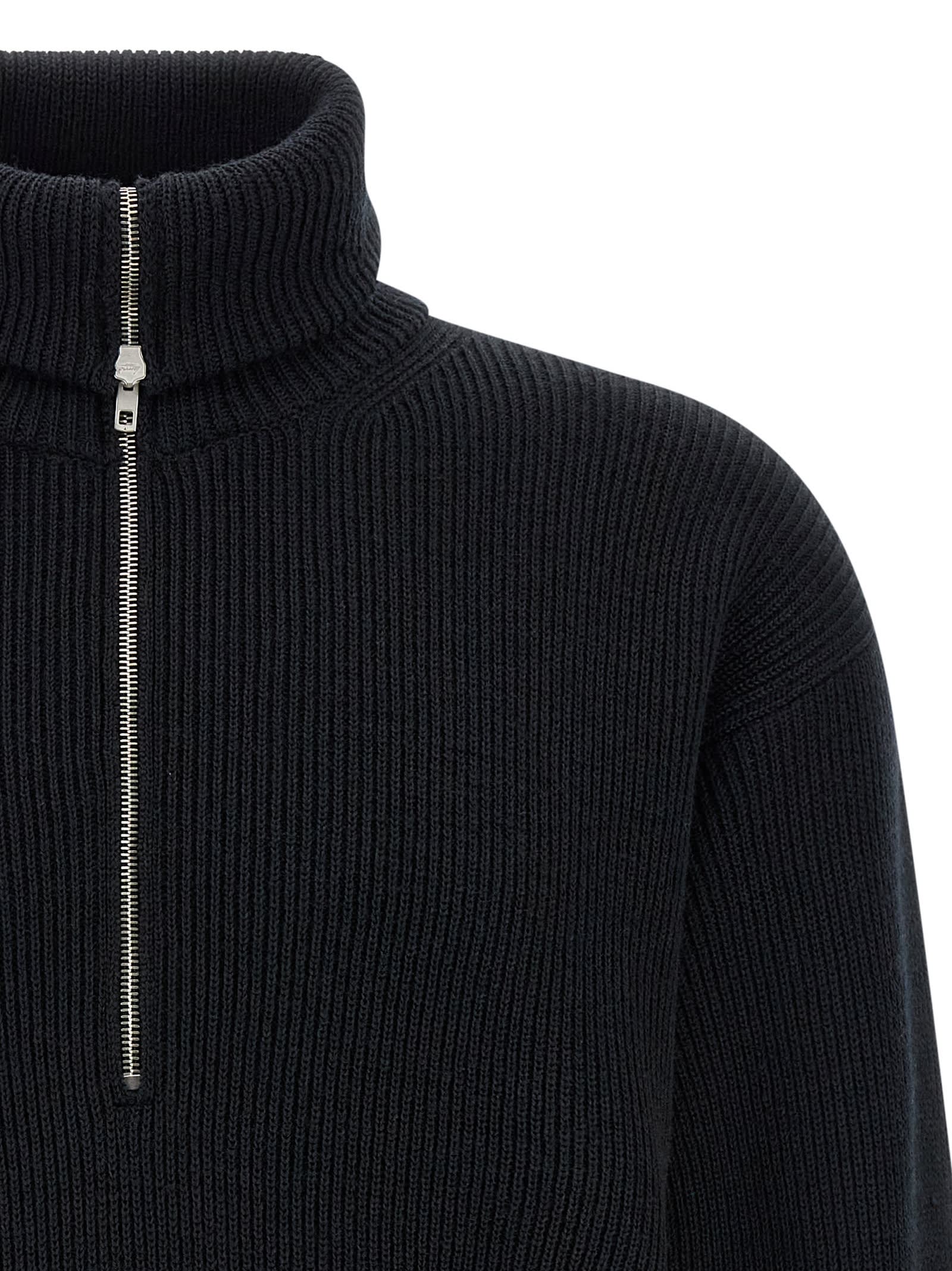 Lemaire Half Zip Sweater In Black