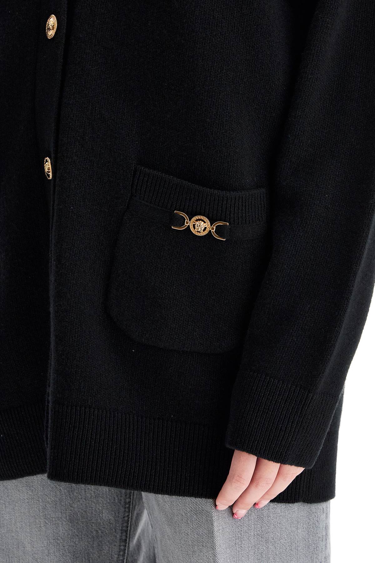 Shop Versace Boxy Wool And Cashmere Cardigan In Black (black)