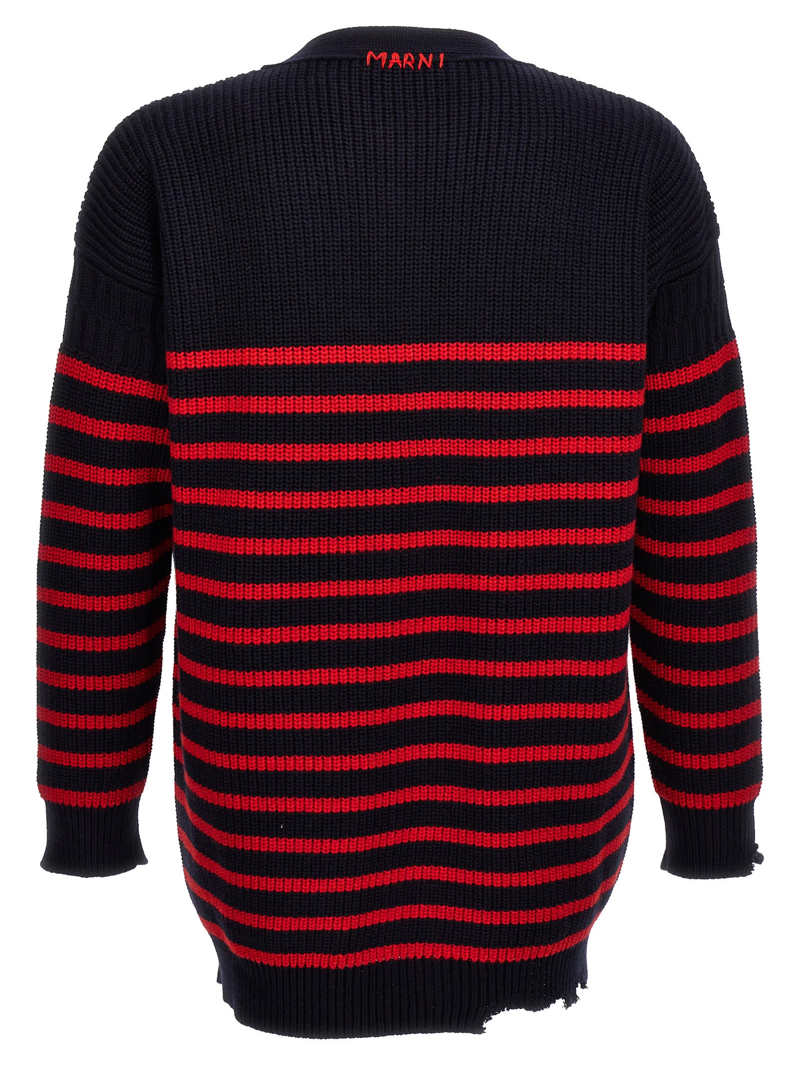 Shop Marni Destroyed Effect Striped Cardigan In Multicolor