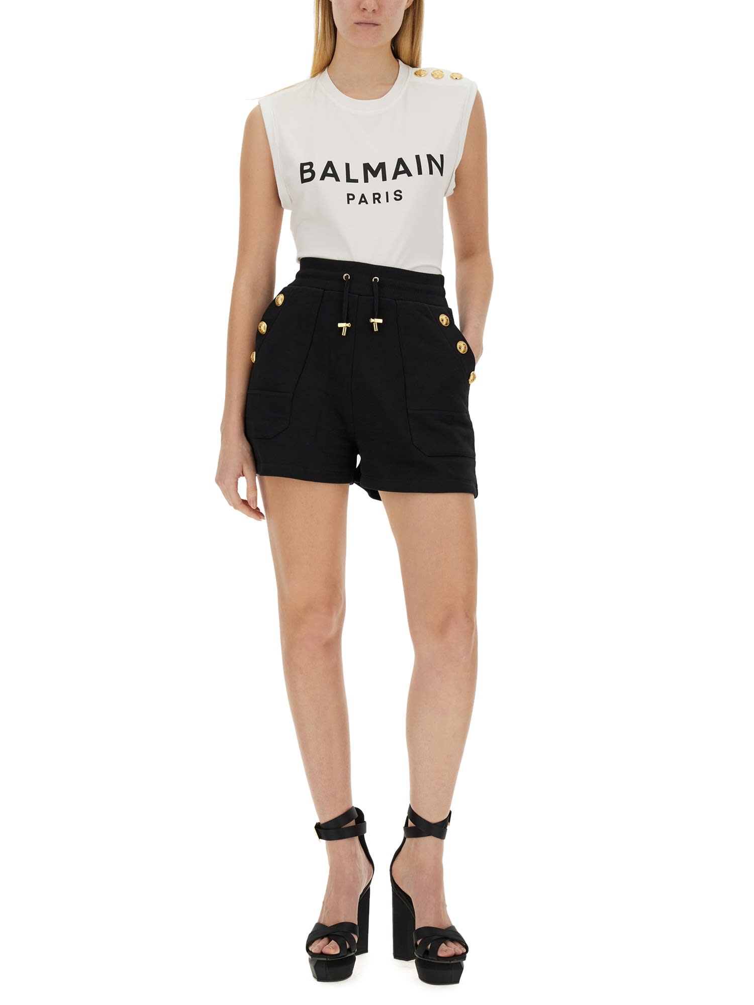 Shop Balmain 3-button Tank Top In Bianco