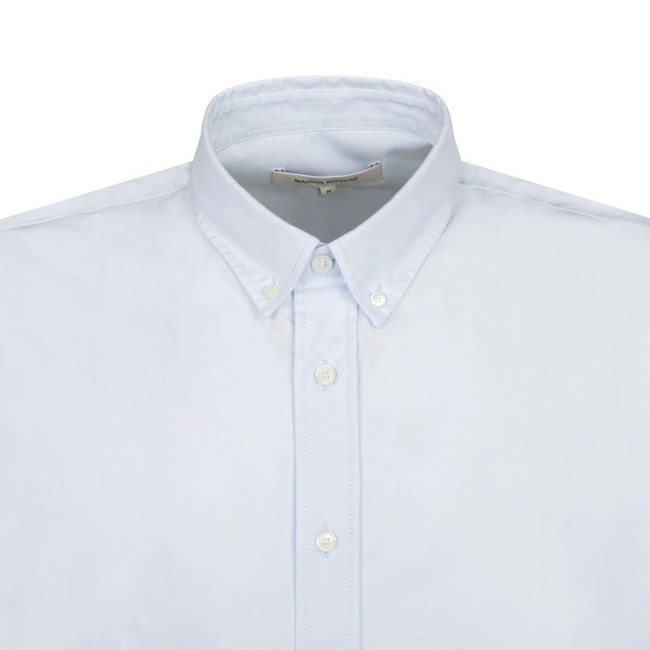 Maison Kitsuné Logo Embroidered Long-sleeved Shirt In Light Blue