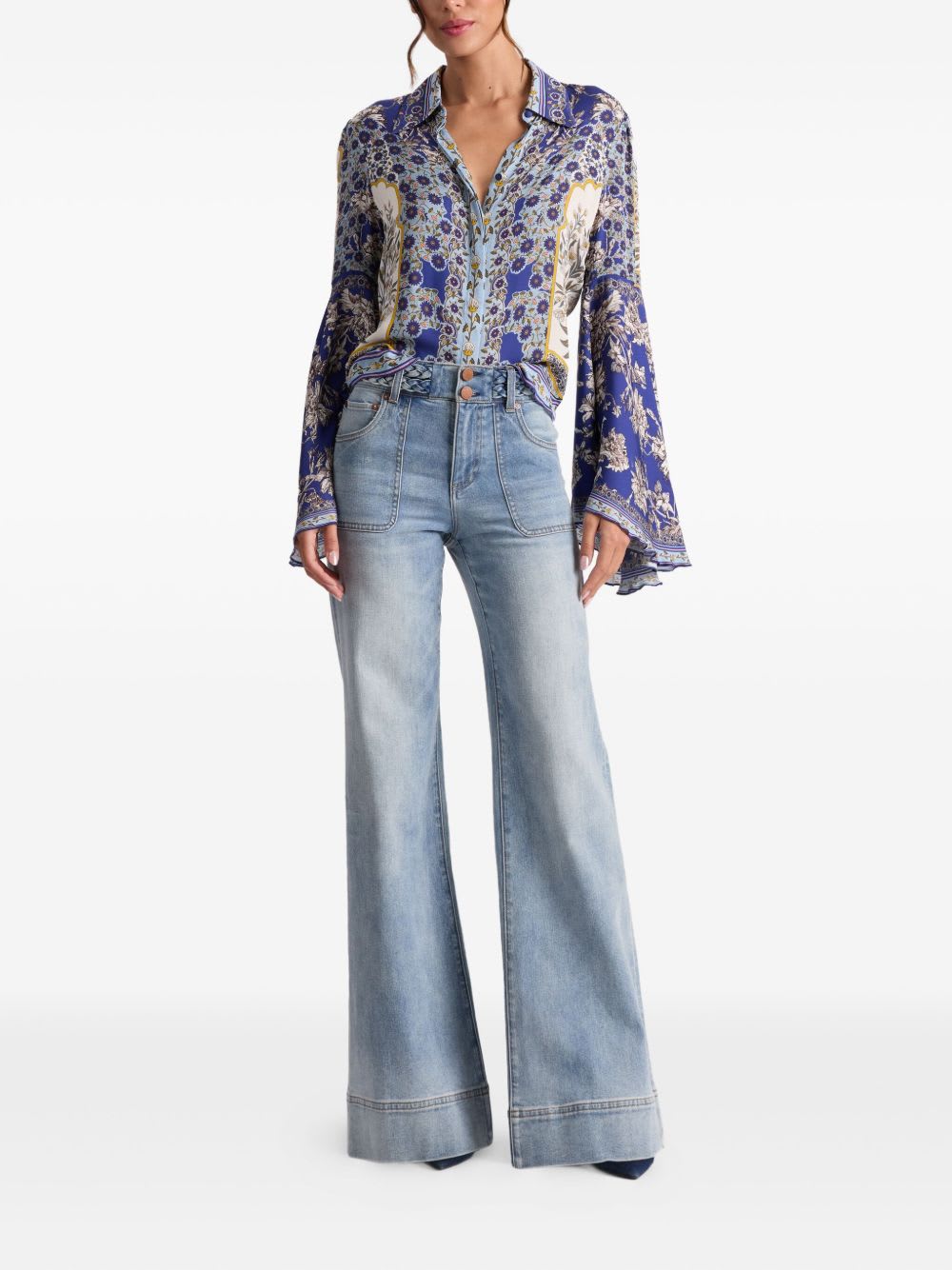 Alice And Olivia Alice + Olivia Willa Printed Blouse In Blue