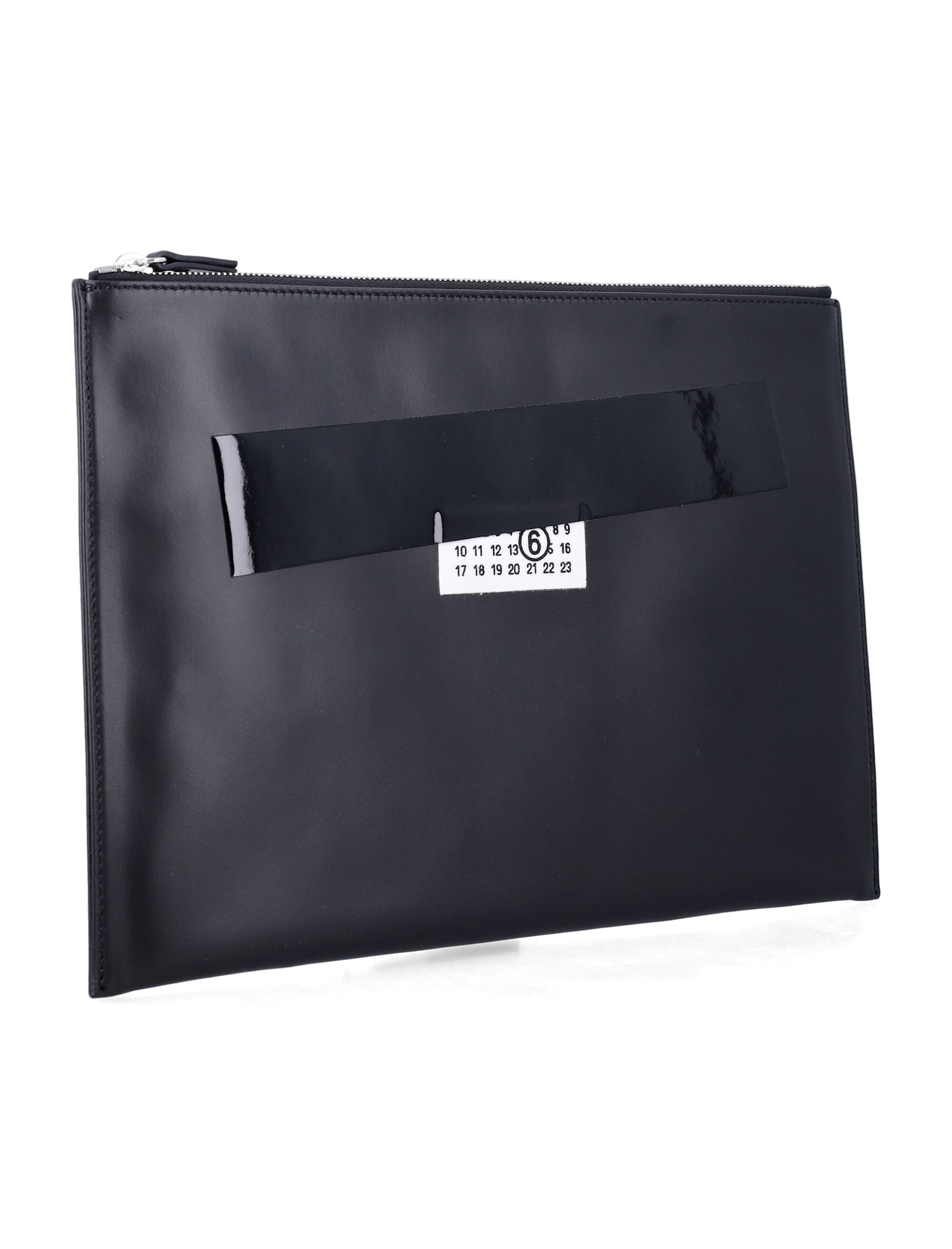 Mm6 Maison Margiela Black Leather Pouch With Logo And Tape Detail In Black