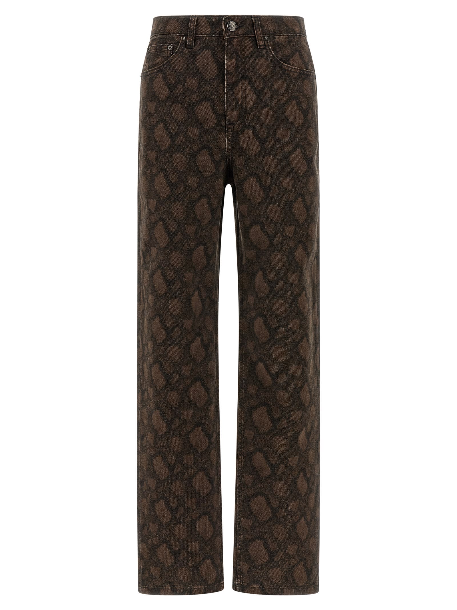 Rotate Birger Christensen Animal Pattern Denim Trousers Pockets Belt Loops In Brown