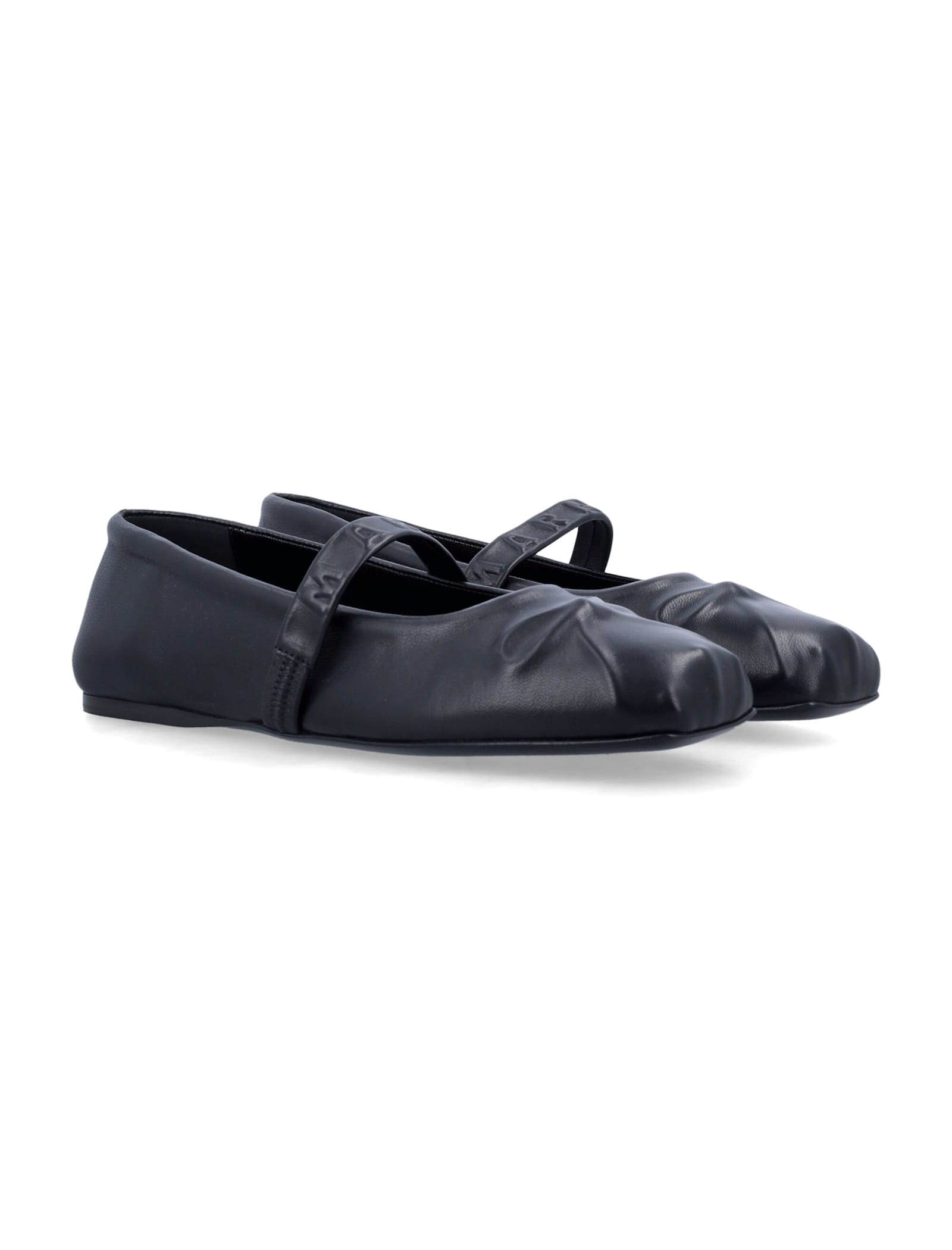 Marni Black Ballerinas With Embossed Bow Detail On The Front In Leather Woman In Black
