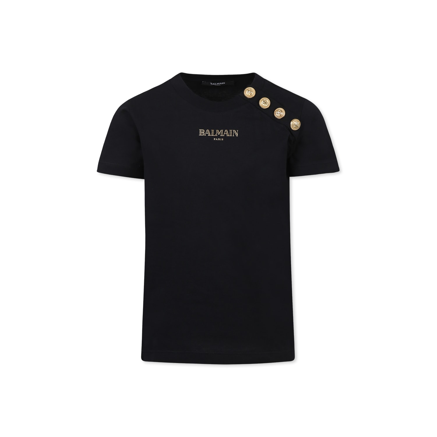 Balmain Black T-shirt For Kids With Logo In Black