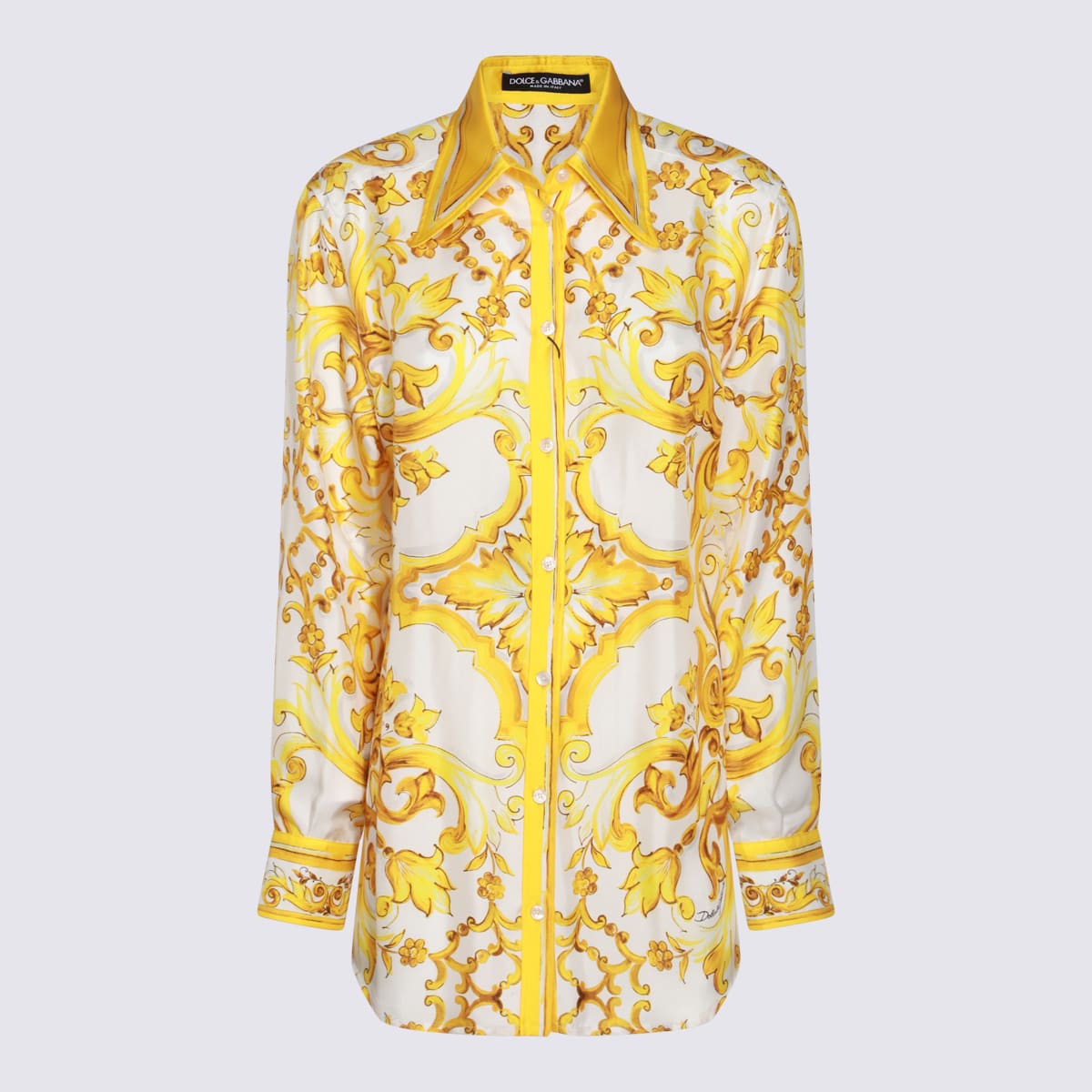 Shop Dolce & Gabbana White And Yellow Shirt In Mix Maiolica Giallo