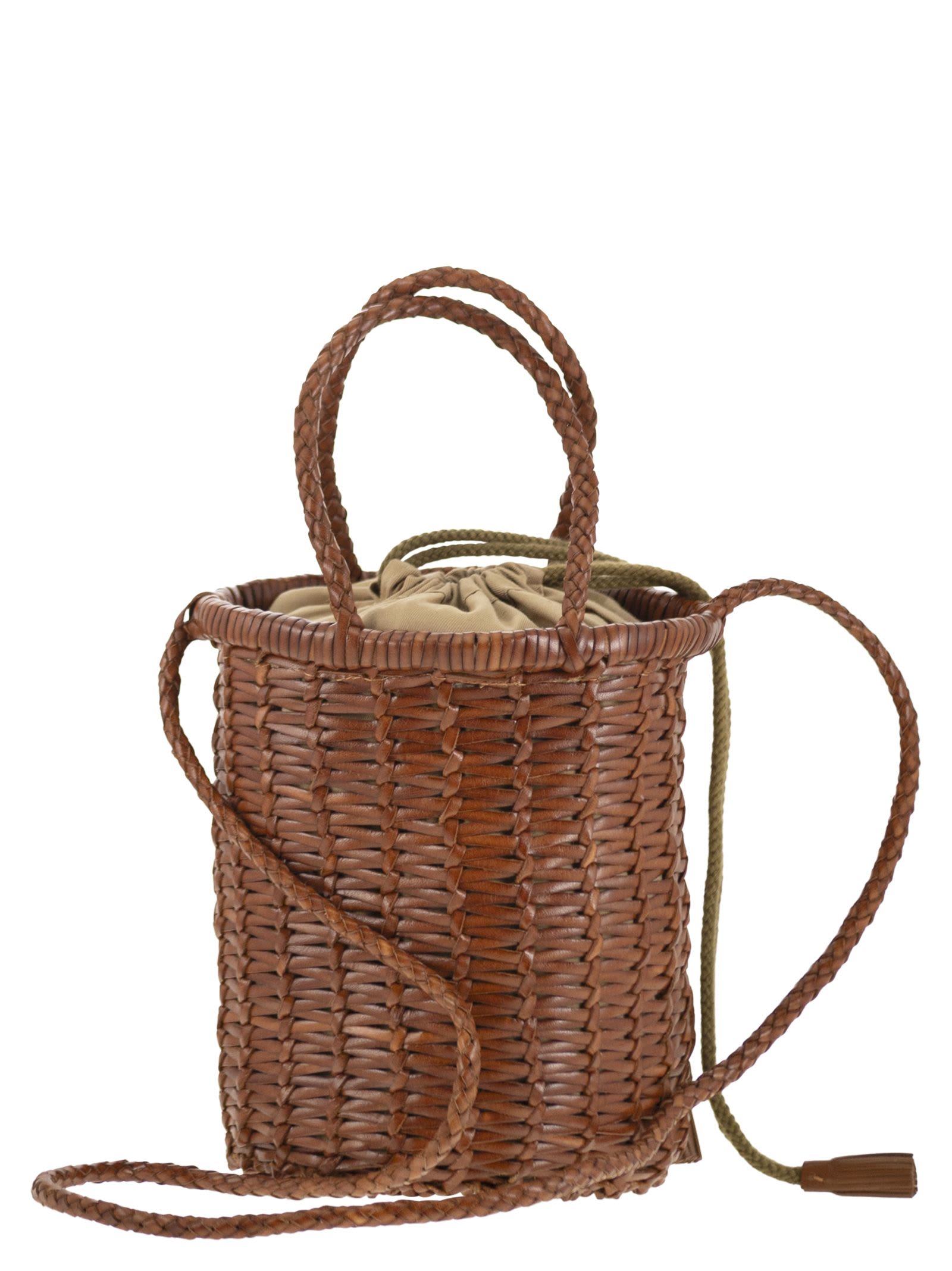 Dragon Diffusion Woven Bucket Bag Crossbody Strap In Brown