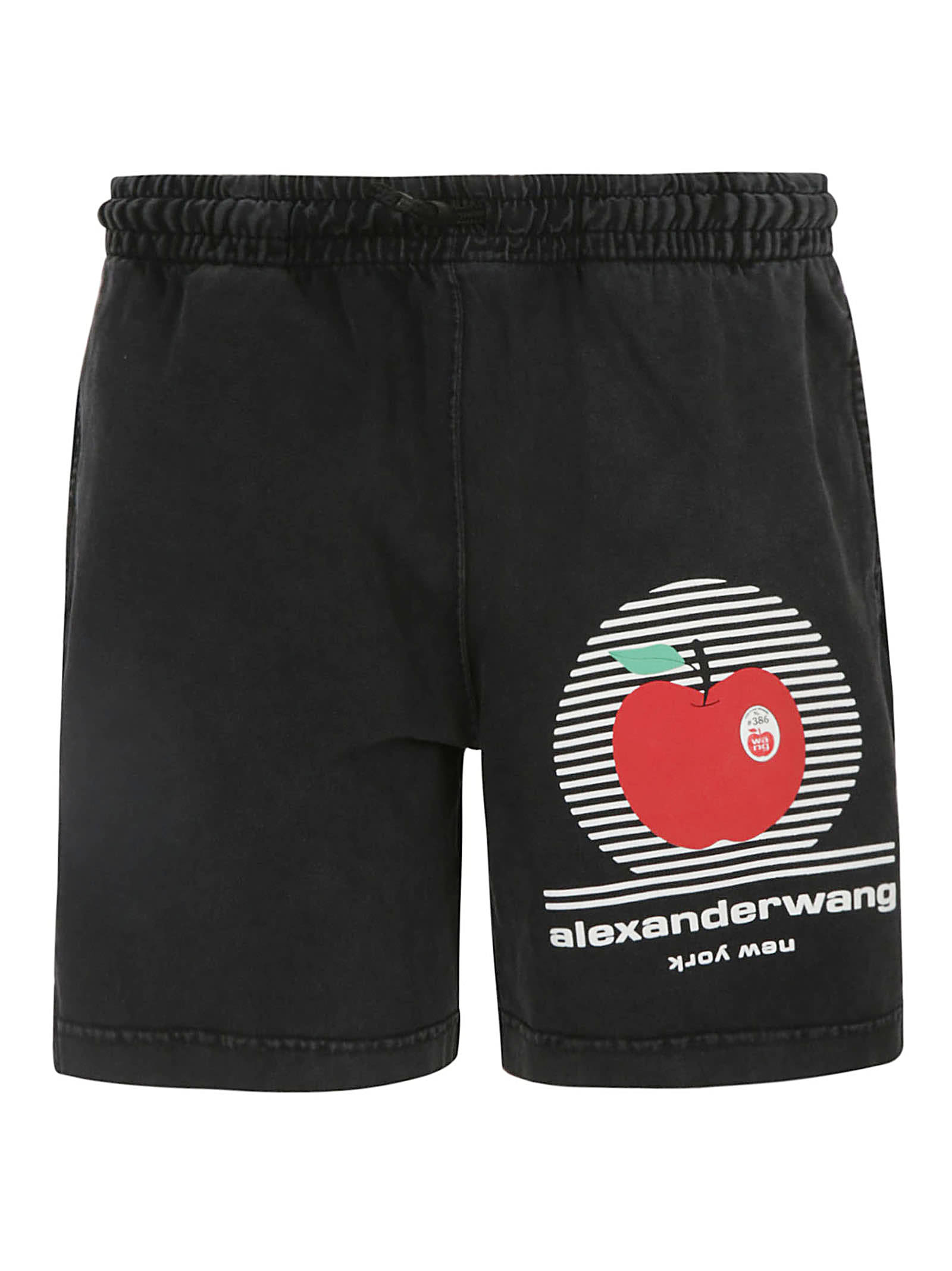 Alexander Wang Big Apple Graphic Classic Shorts In Washed Black