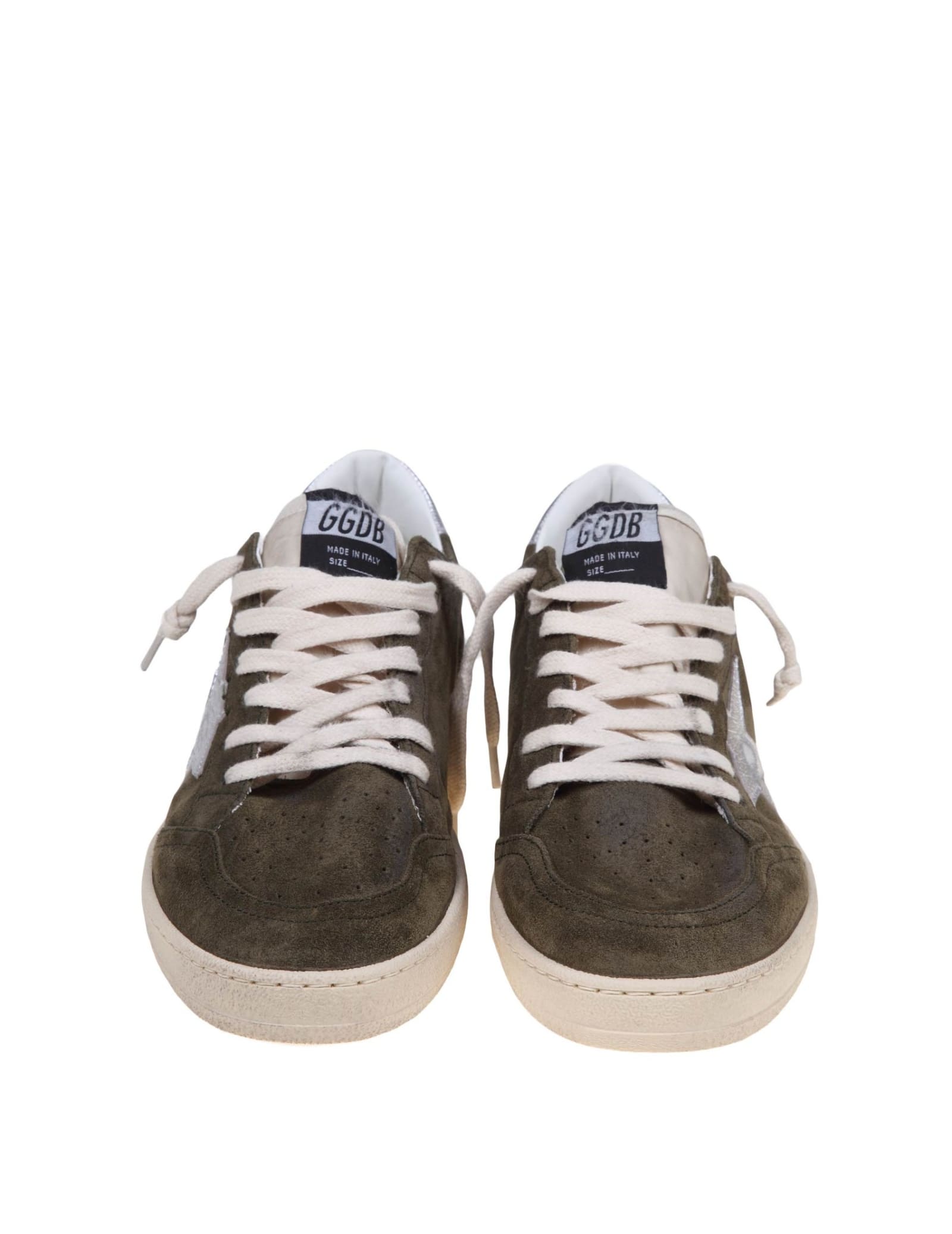 Shop Golden Goose Ball Star Sneakers In Olive Green Suede In Olive Night/silver