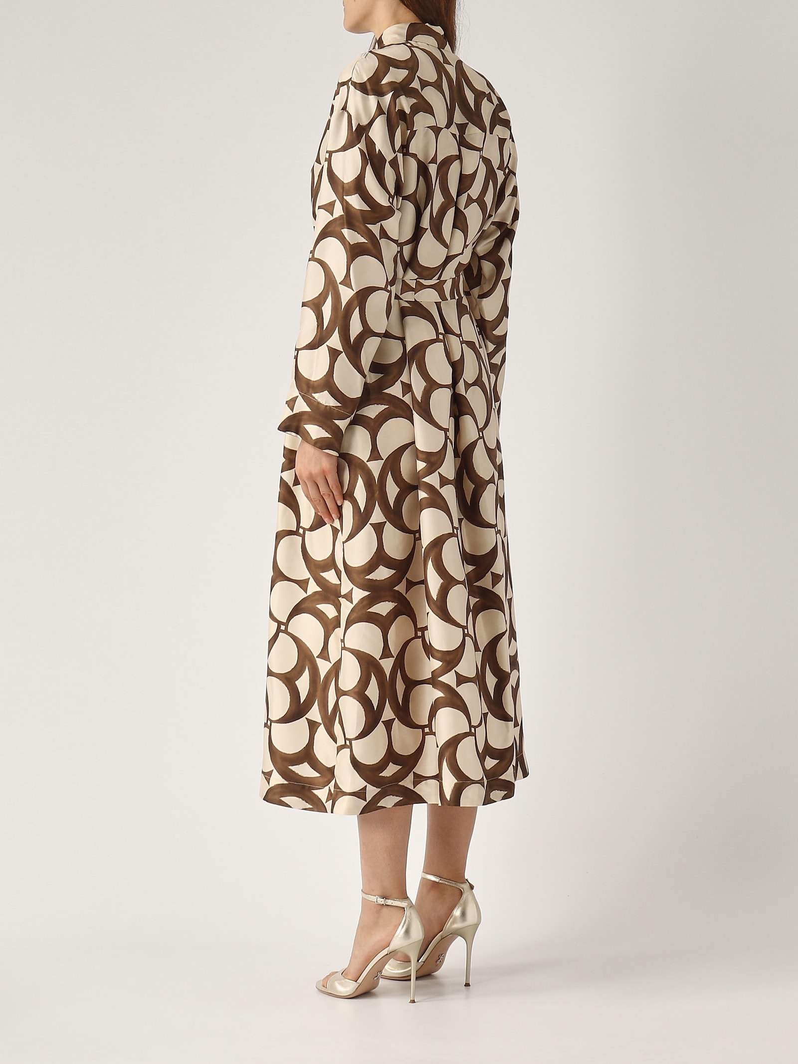 S Max Mara Ileana Printed Silk Twill Shirt Dress In Avorio-marrone