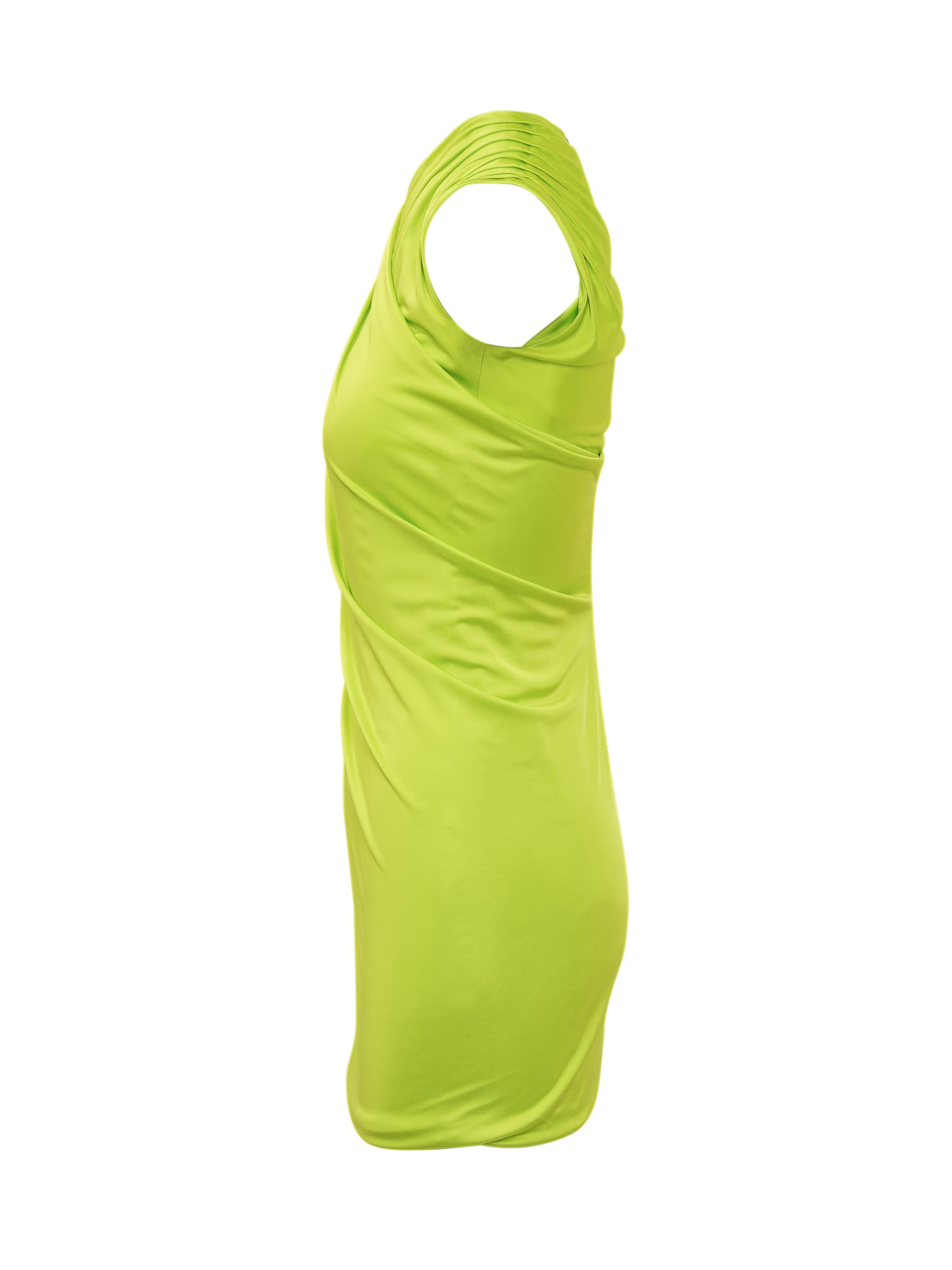 Versace Green Sleeveless Draped Mini Dress In Green