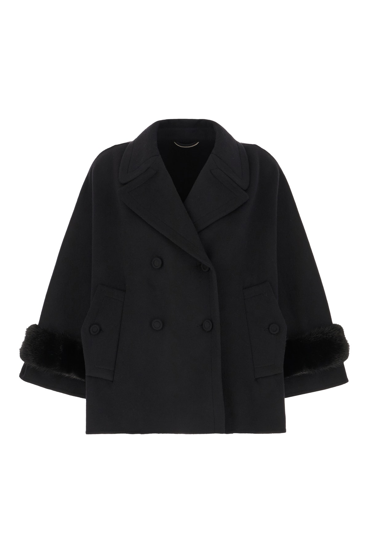 ERMANNO SCERVINO BLACK WOOL BLEND COAT 