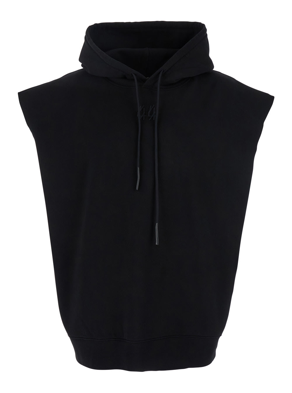 Black Sleeveless Sweatshirt With Hood And 44 Logo Printed On The Back In Cotton Man