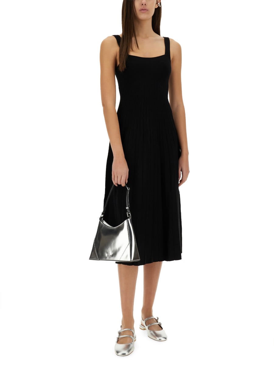 Staud Fitted Black Midi Dress In Black