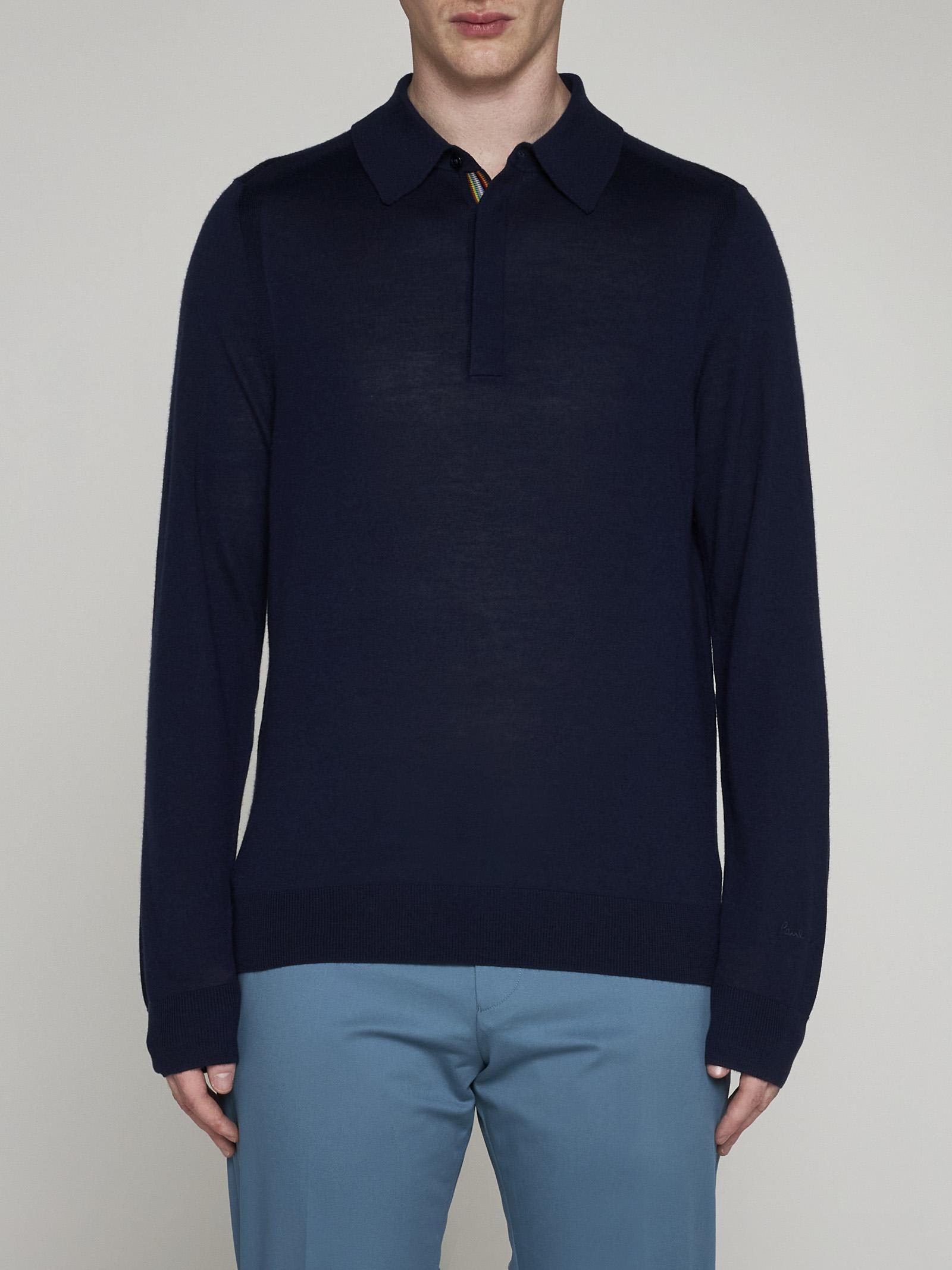 Shop Paul Smith Merino Wool Polo Sweater In Blue