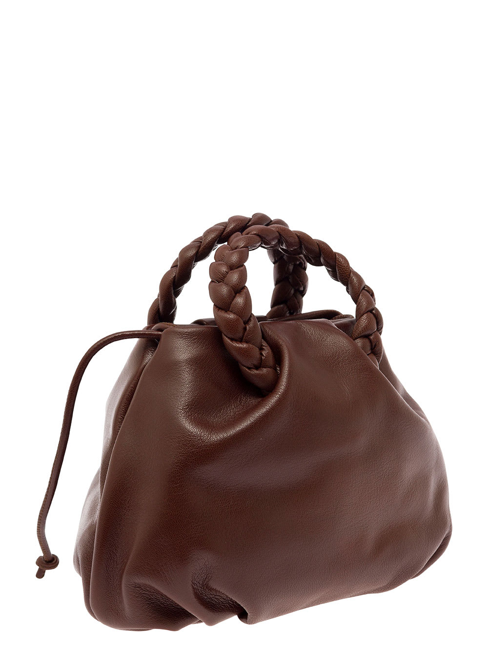 Shop Hereu Bombon M Brown Handbag With Braided Handles In Shiny Leather Woman