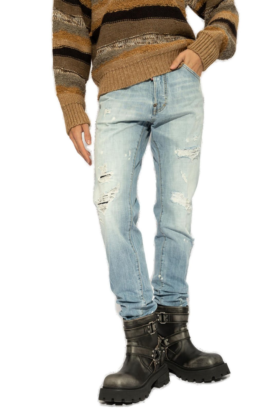 Shop Dsquared2 Distressed Straight-leg Jeans