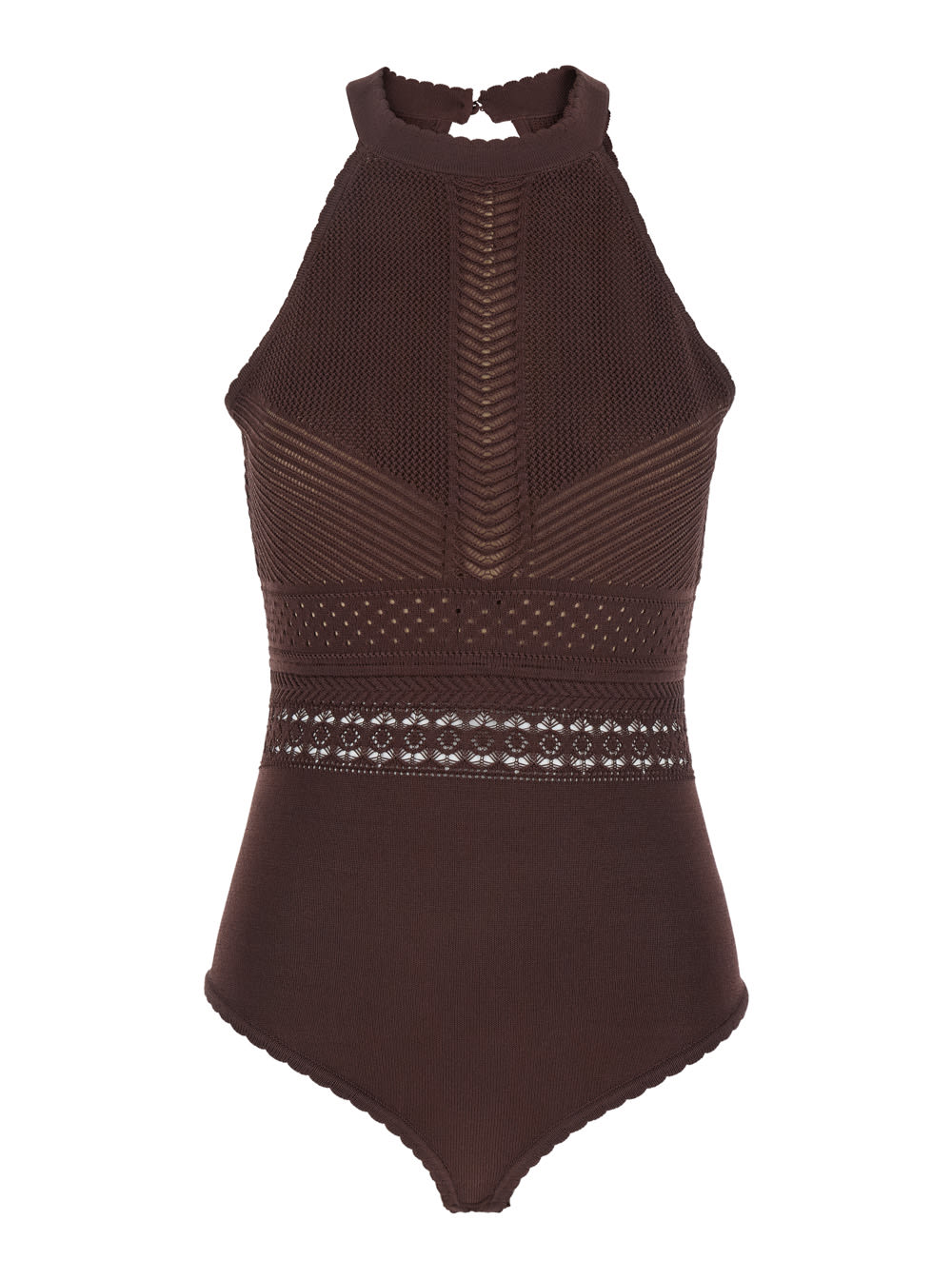 Twinset Brown Top With Knitted Design And Cut-out On The Back In Viscose Blend Woman