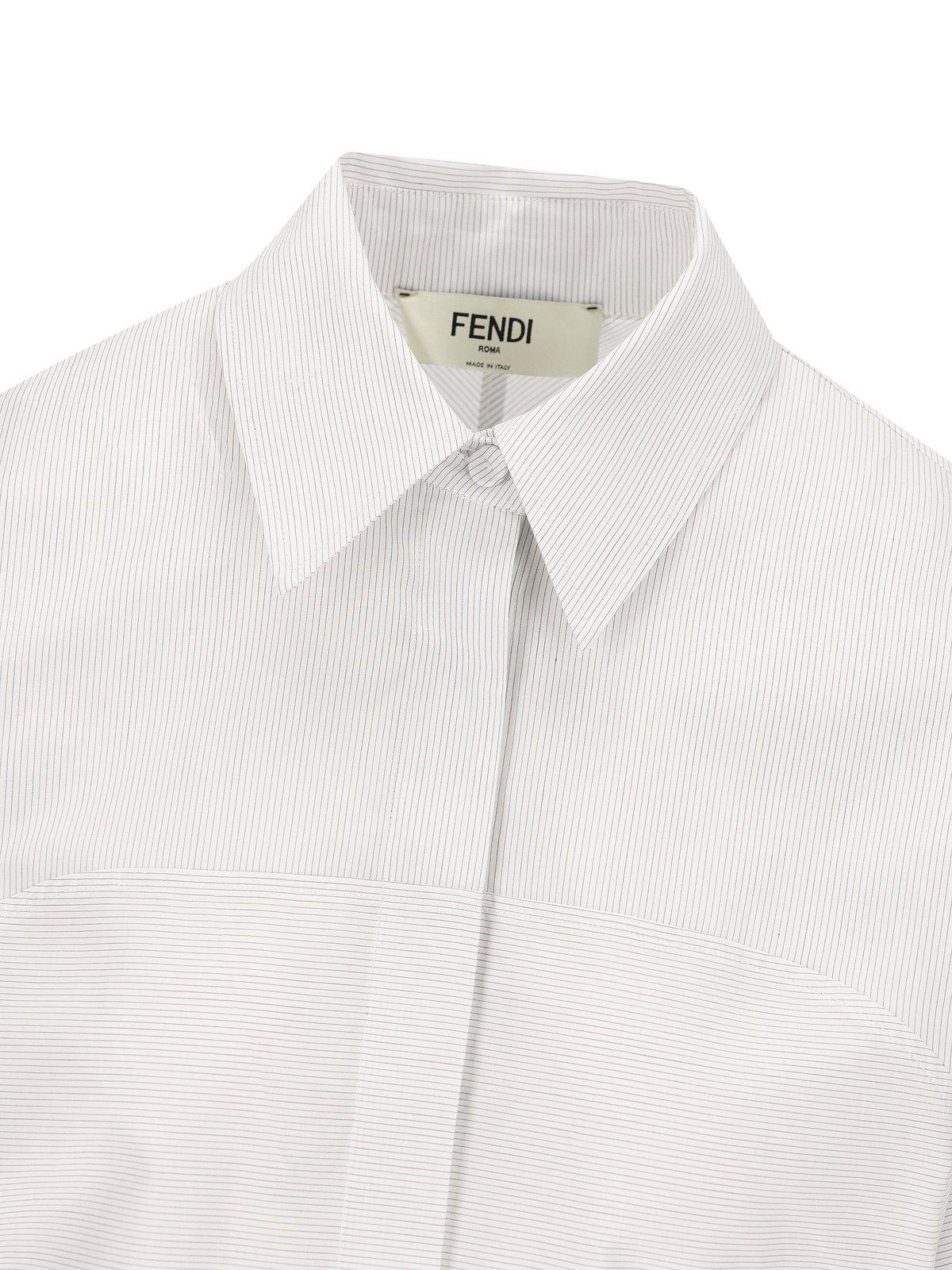 Shop Fendi Long-sleeved Striped Shirt In White