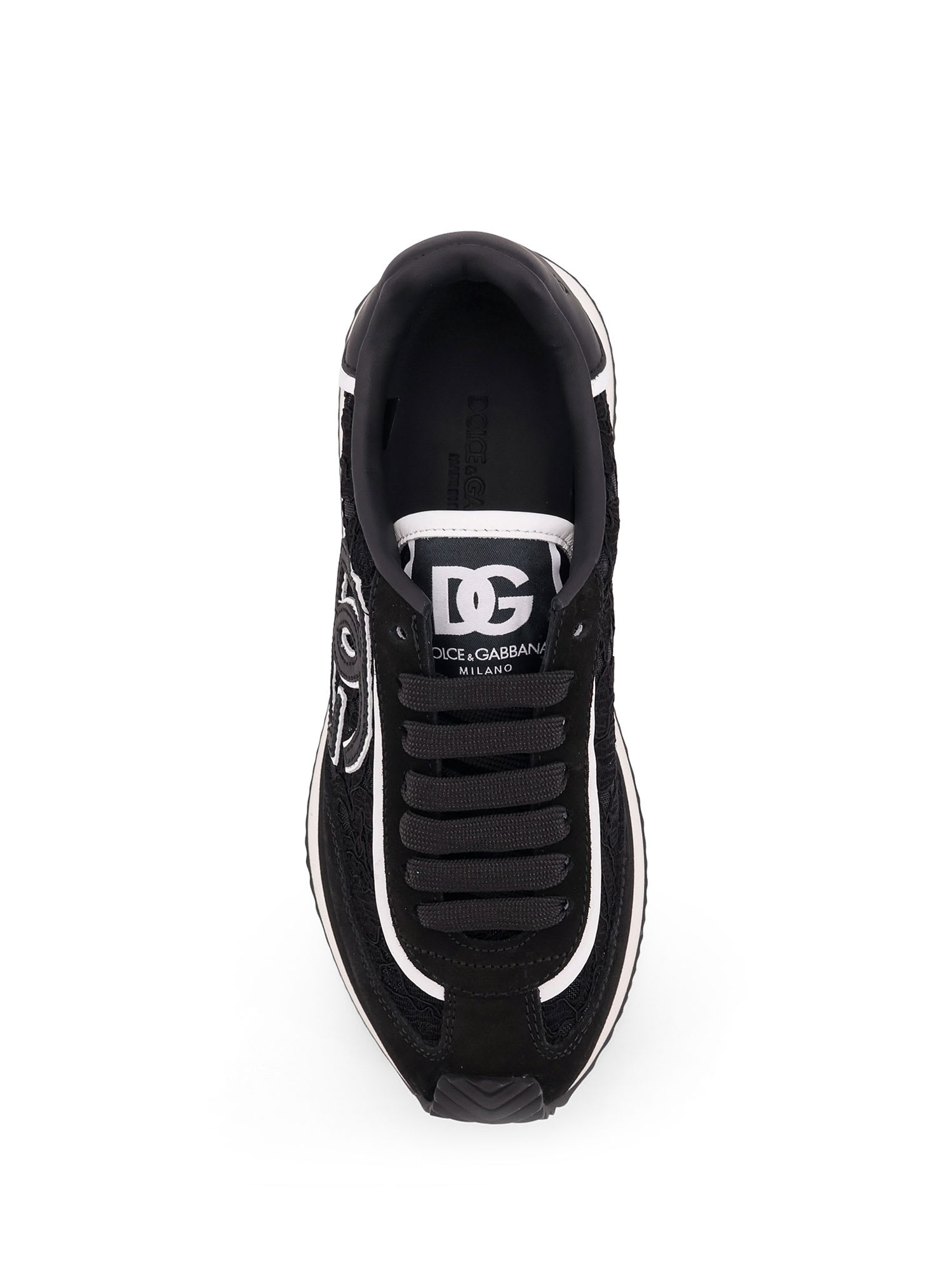 Dolce & Gabbana Dg Cushion Lace-detailed Suede Sneakers Shoes In Black
