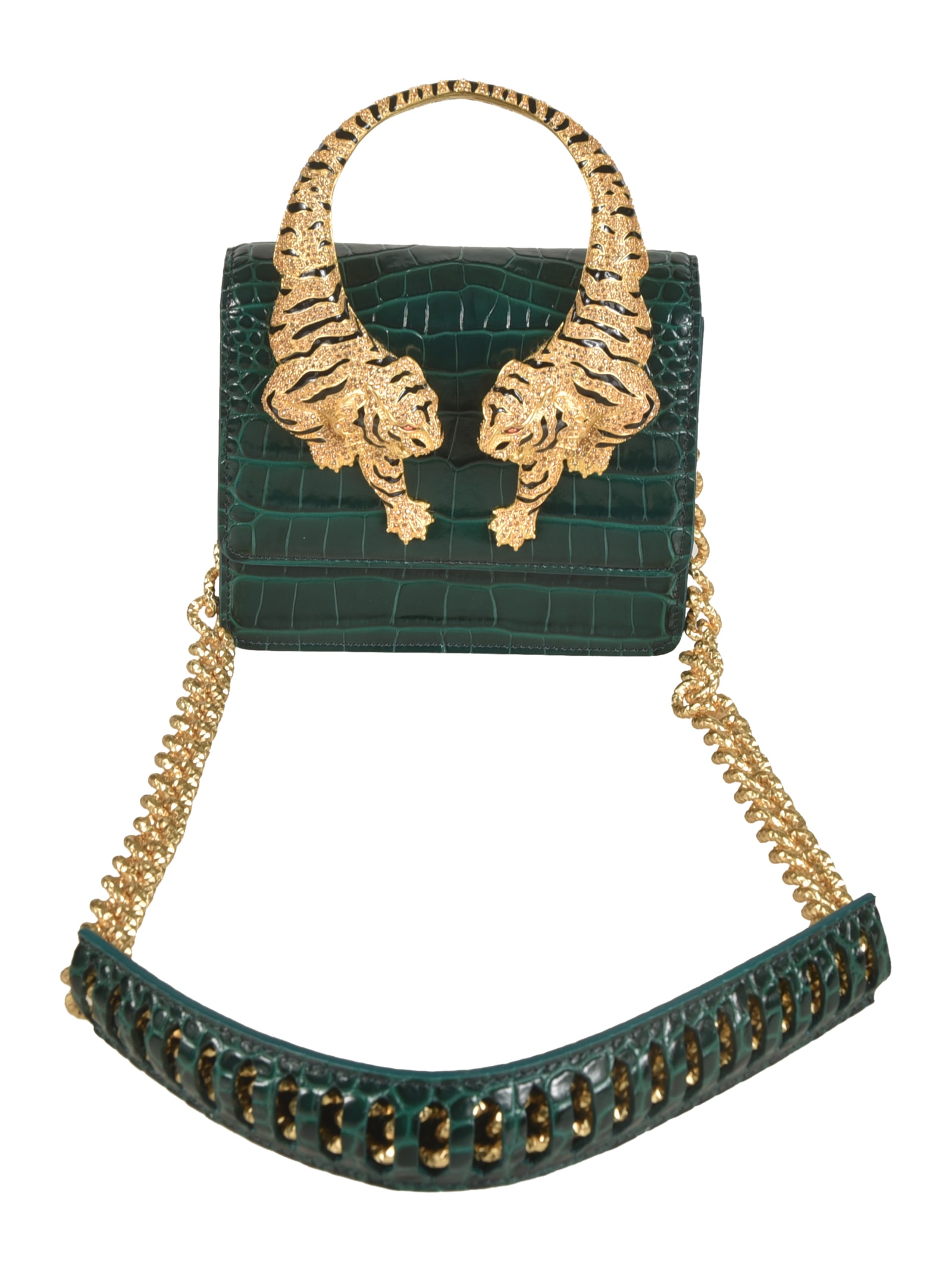 Shop Roberto Cavalli Medium Top Handle Tote In Green