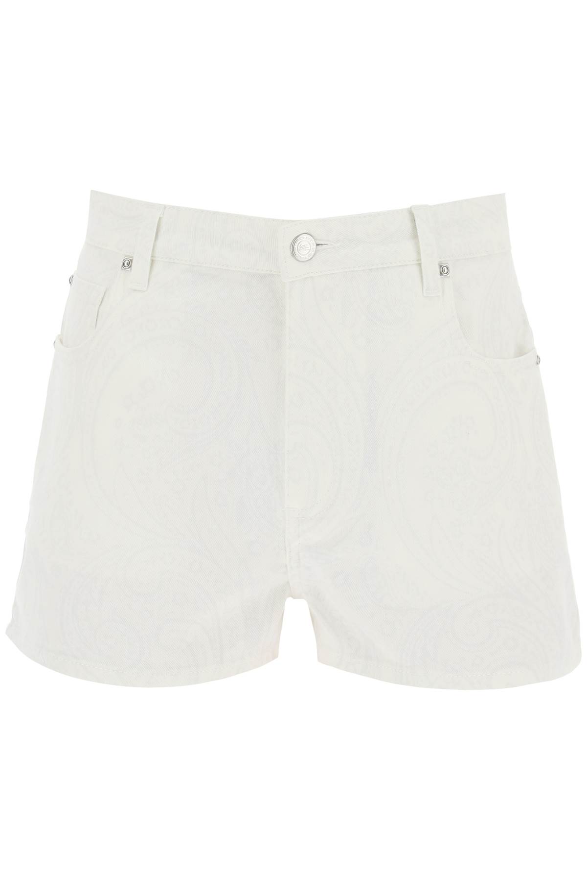 Shop Etro Paisley Denim Shorts In White (white)