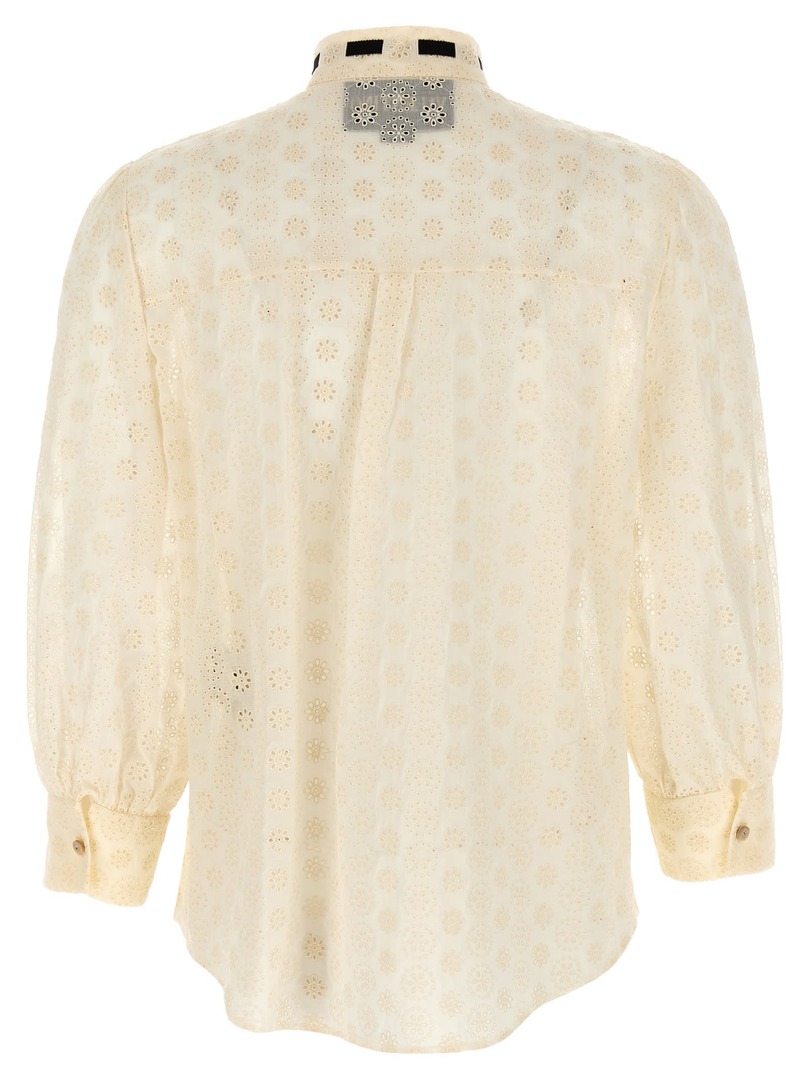 Valentino Daisy Polka-dot Sangallo Button-down Shirt In Neutral