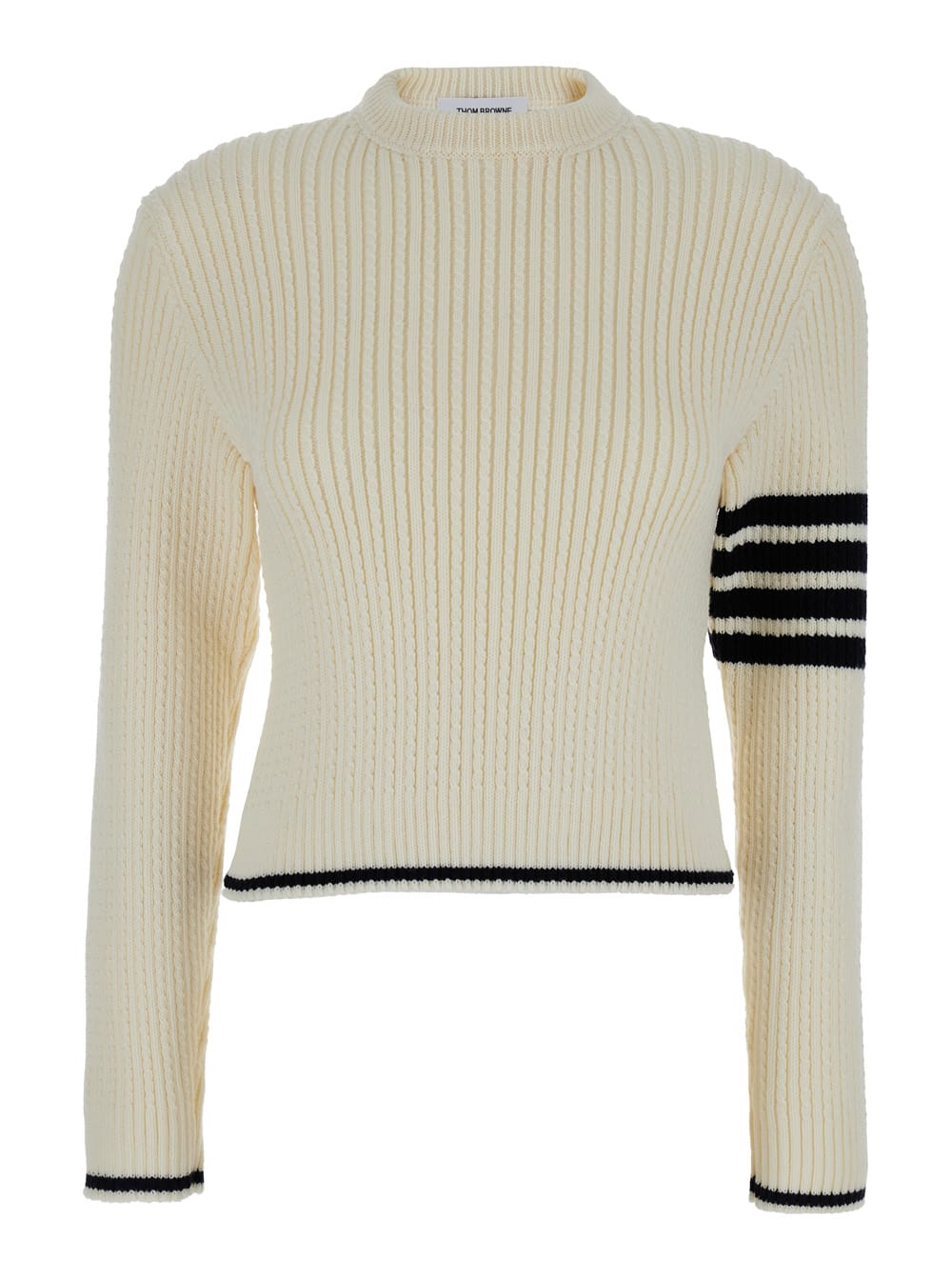 White Sweater With 4-bar Detail In Knit Woman